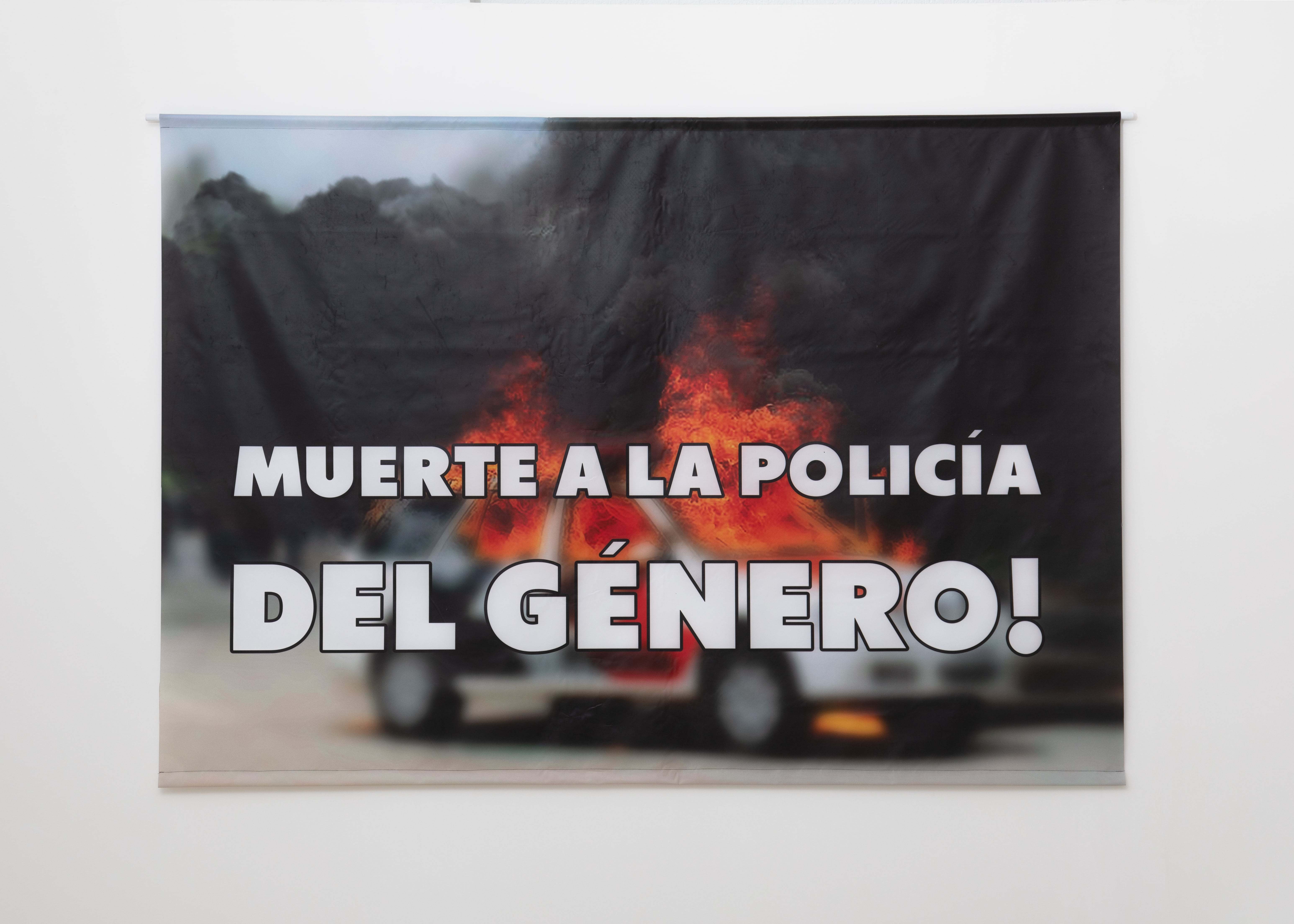 Bruna Kury. MUERTE A LA POLICIA DEL GENERO!, 2022. Print on canvas. 1,80 x 2,57 m.