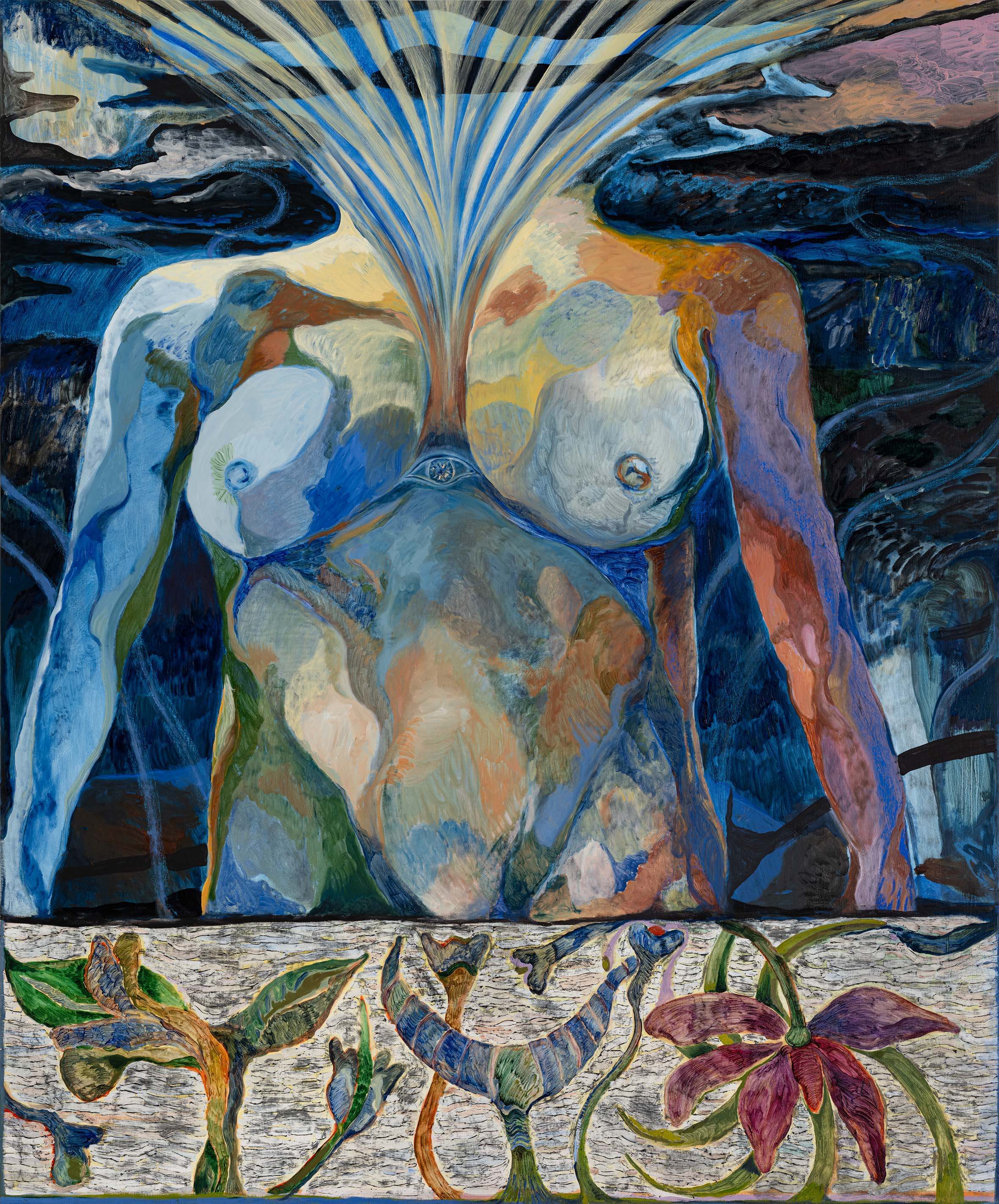 Maya Weishof, Breathe in breathe out, 2022, Oil, dry pastel, charcoal and oil bar on canvas, 203 x 167,5 cm