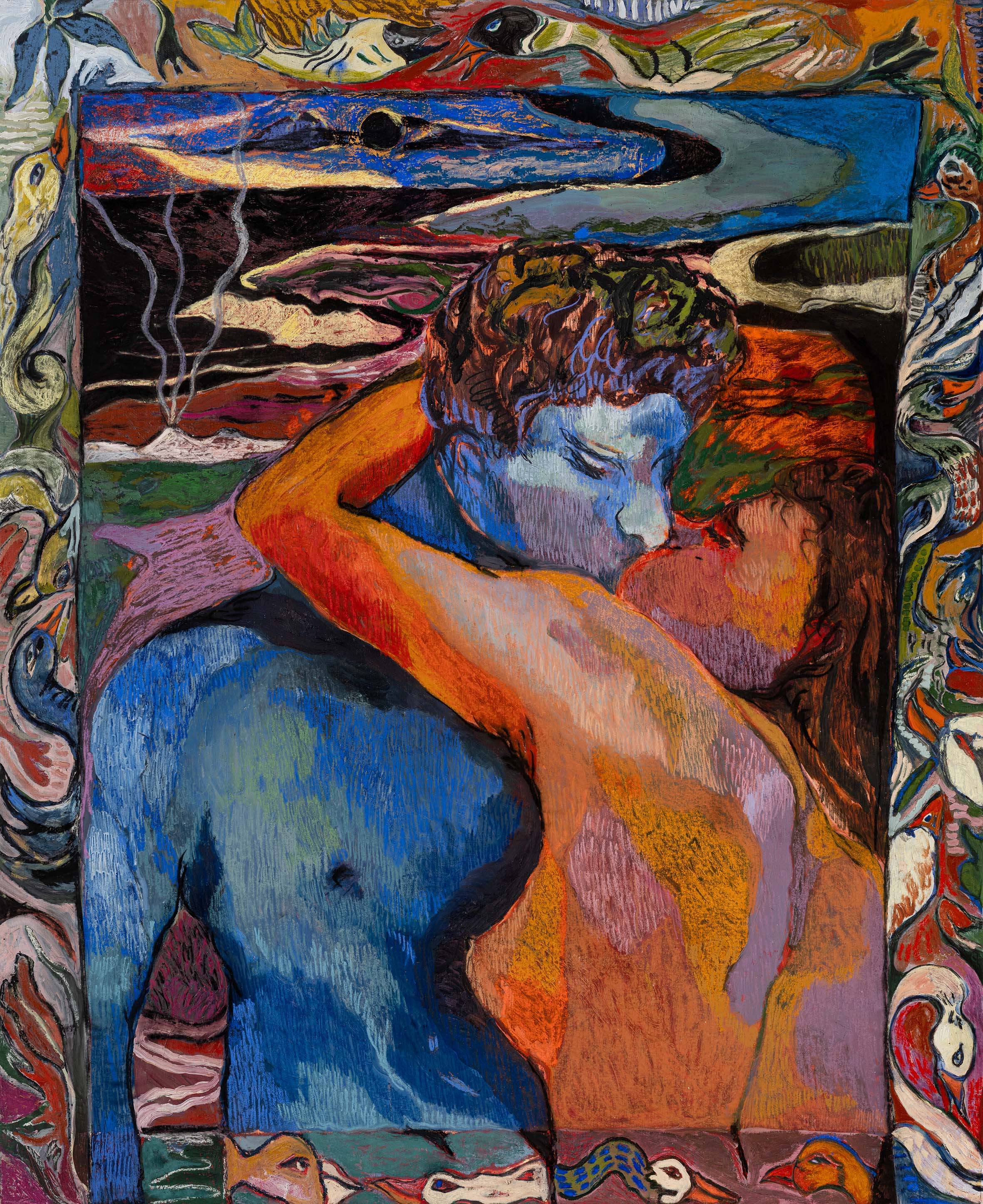 Maya Weishof, Vesuvius love, 2022, Oil, dry pastel, charcoal and oil bar on canvas, 202 x 168 cm