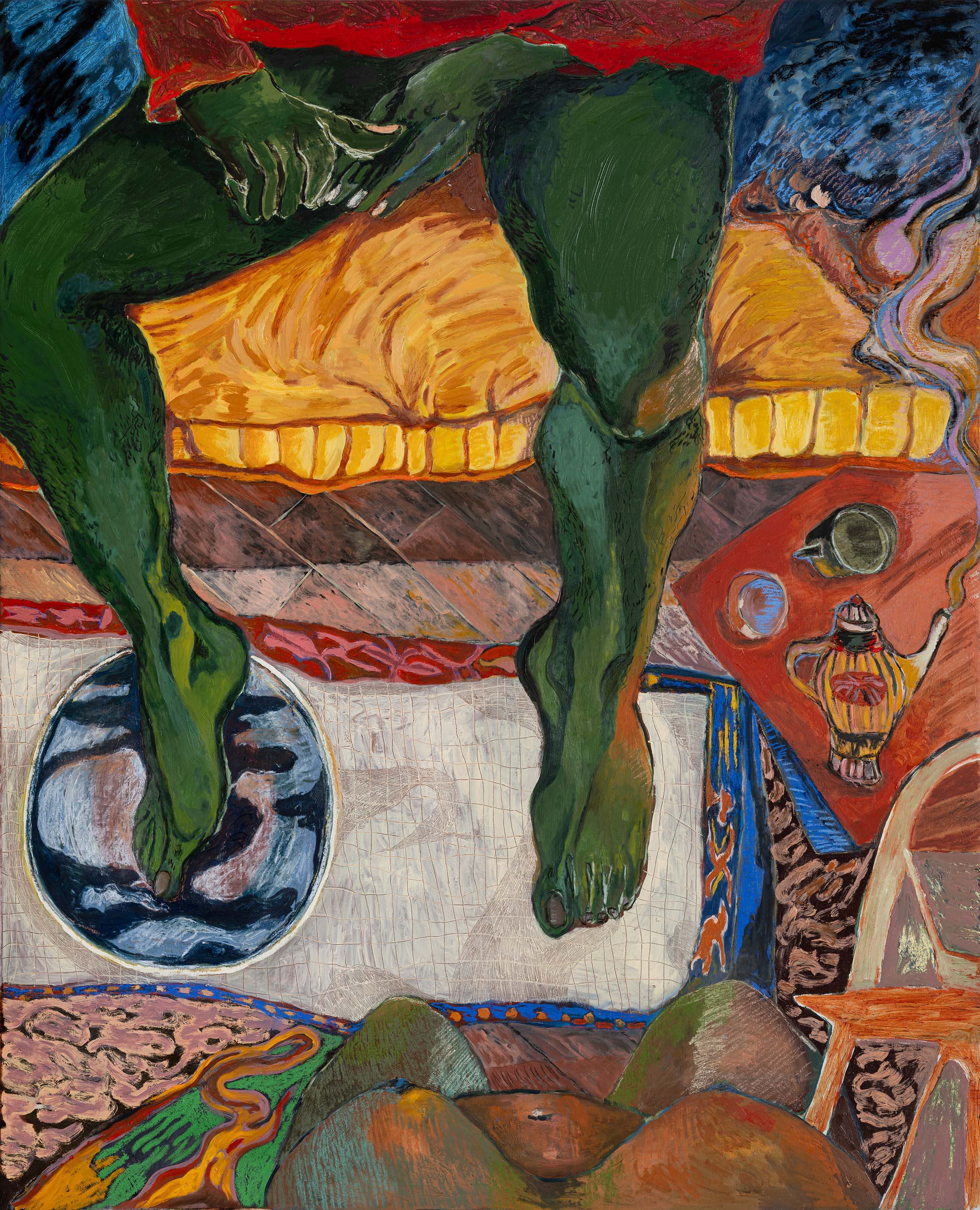 Maya Weishof, Bedroom, 2022, Oil, dry pastel, charcoal and oil bar on canvas, 202 x 165,5 cm