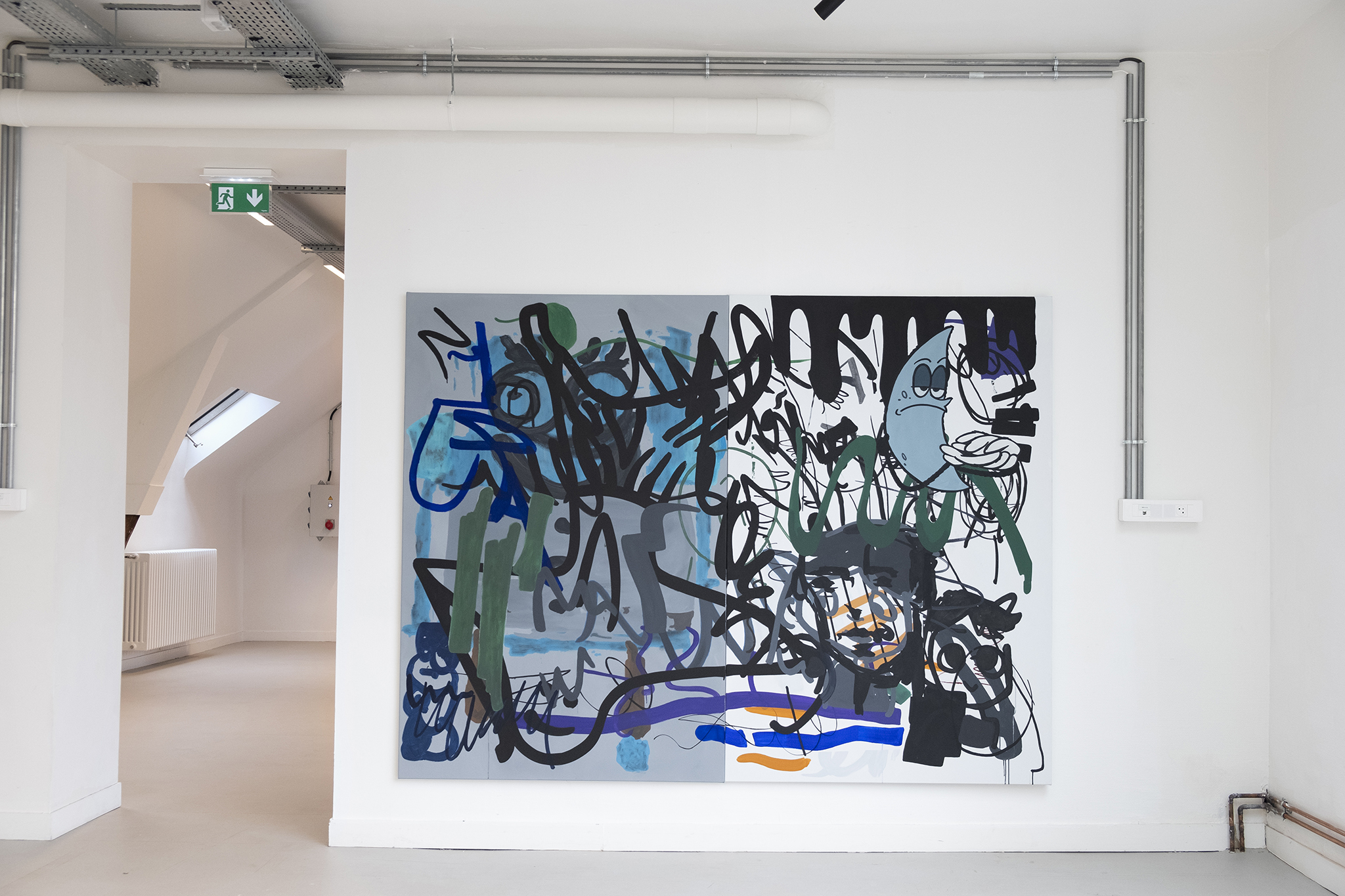 Romain Blanck, L2R2, acrylic on canvas, 180x240cm, 2023 (Production Generator 40mcube Self Signal)