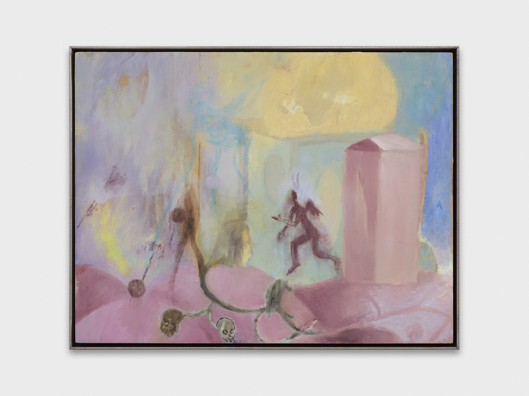 Leonardo Pellicanò, "Hurting World Behind," 2022 Oil on wood, steel frame 24 x 32 cm