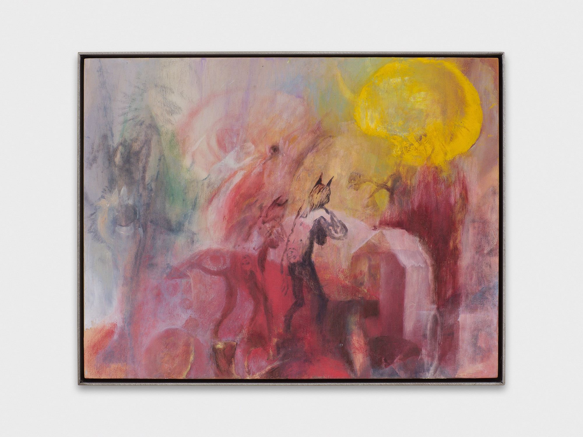 Leonardo Pellicanò, "Glowing thoughts along the glowing path," 2023 Oil on wood, steel frame 24 x 32 cm