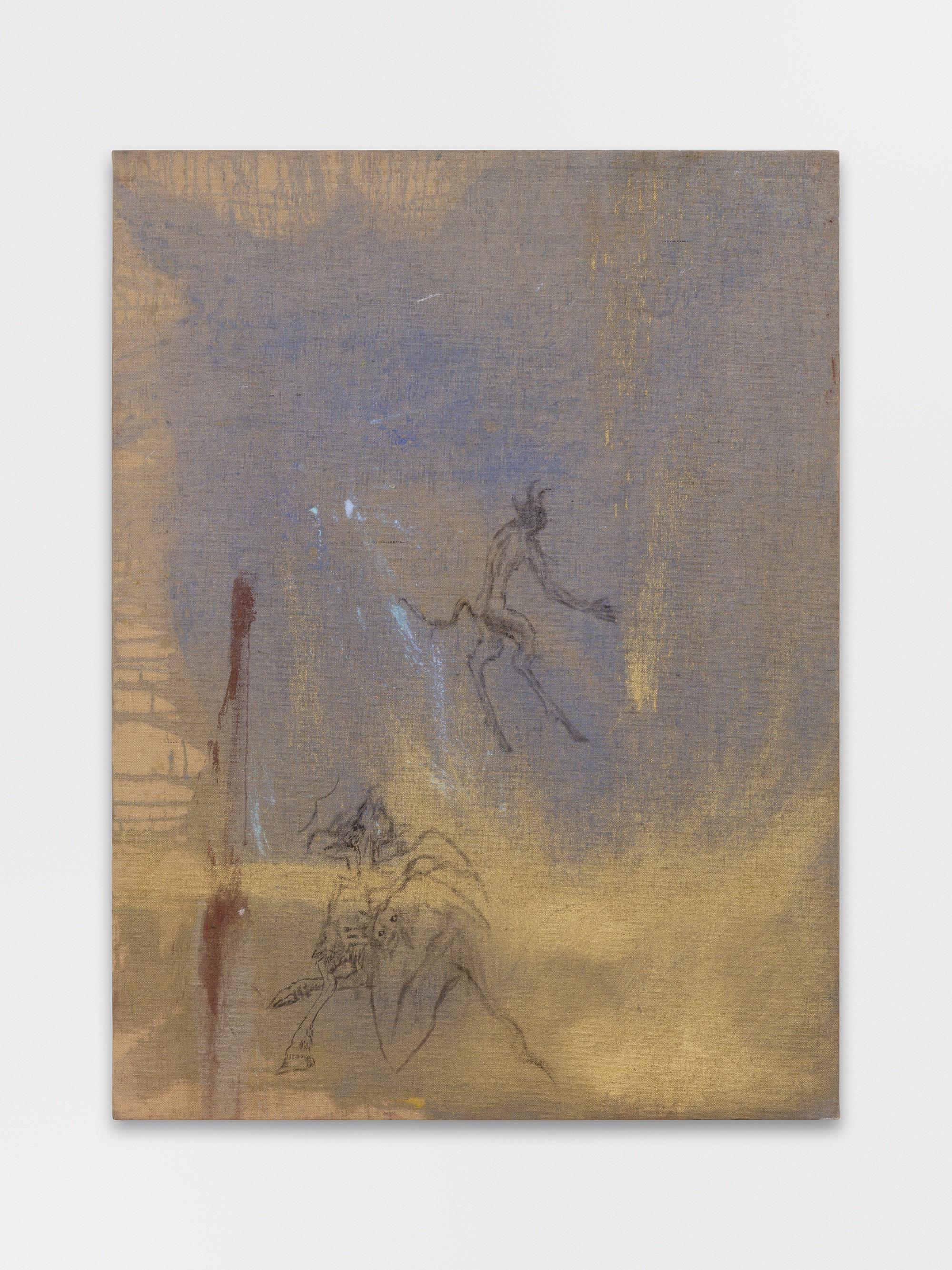Leonardo PellicanÃ², "There is no one," 2019 Acrylic, oil and brass dust on raw jute  140 x 105 cm