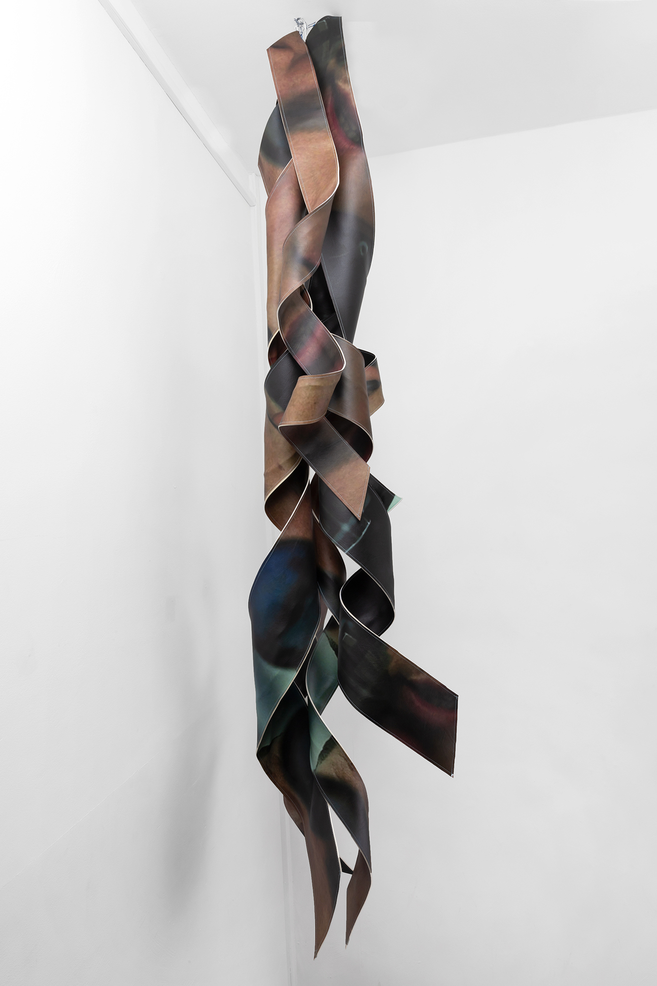 Kate Mackeson, Employee of the month, 2023,digital printed imitation leather, 177 x 40 x 30 cm