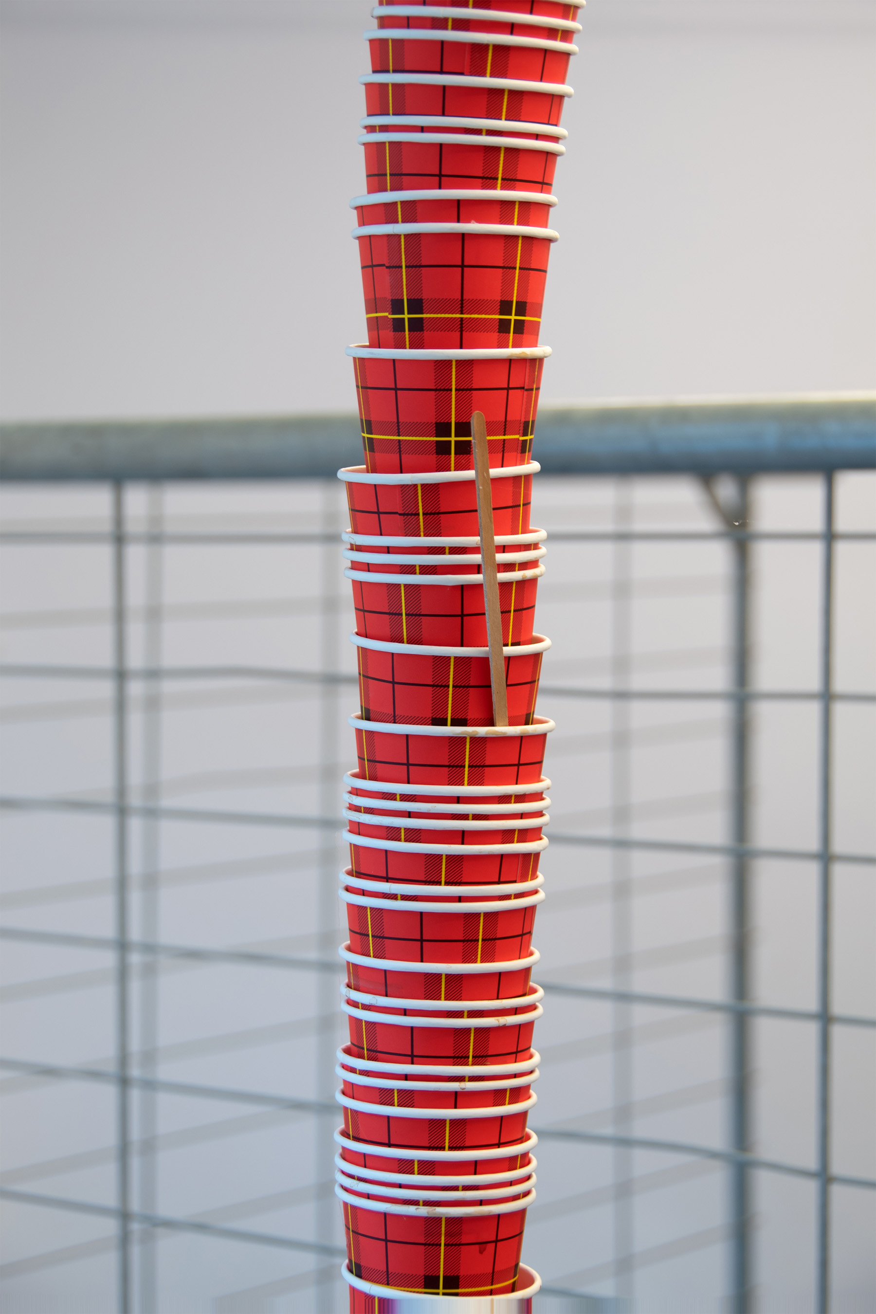 Stut, 2023, paper cups, pvc tubes, wooden stirrers