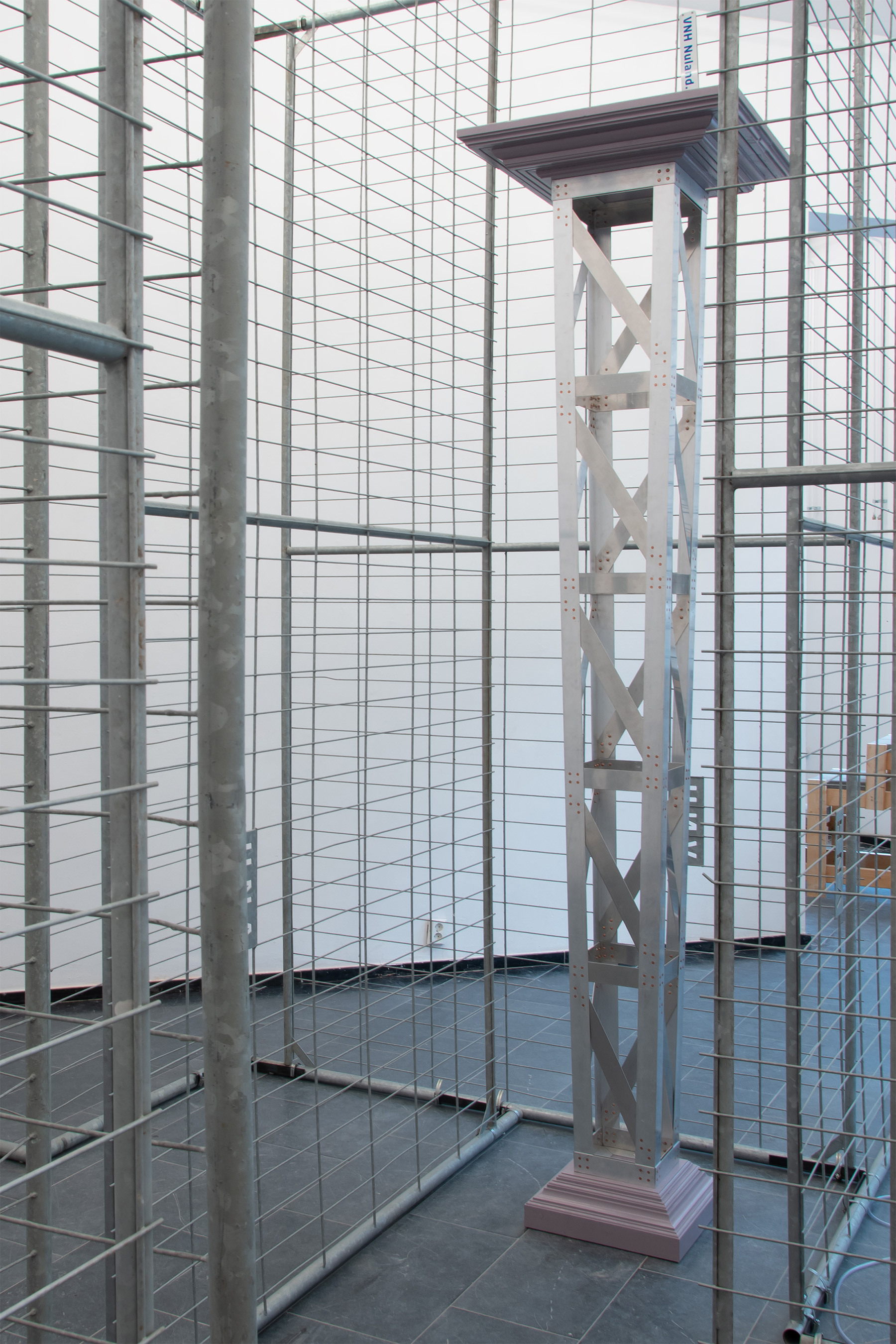 Static Structure, 2023, aluminium, copper rivets, pinewood, water based paint