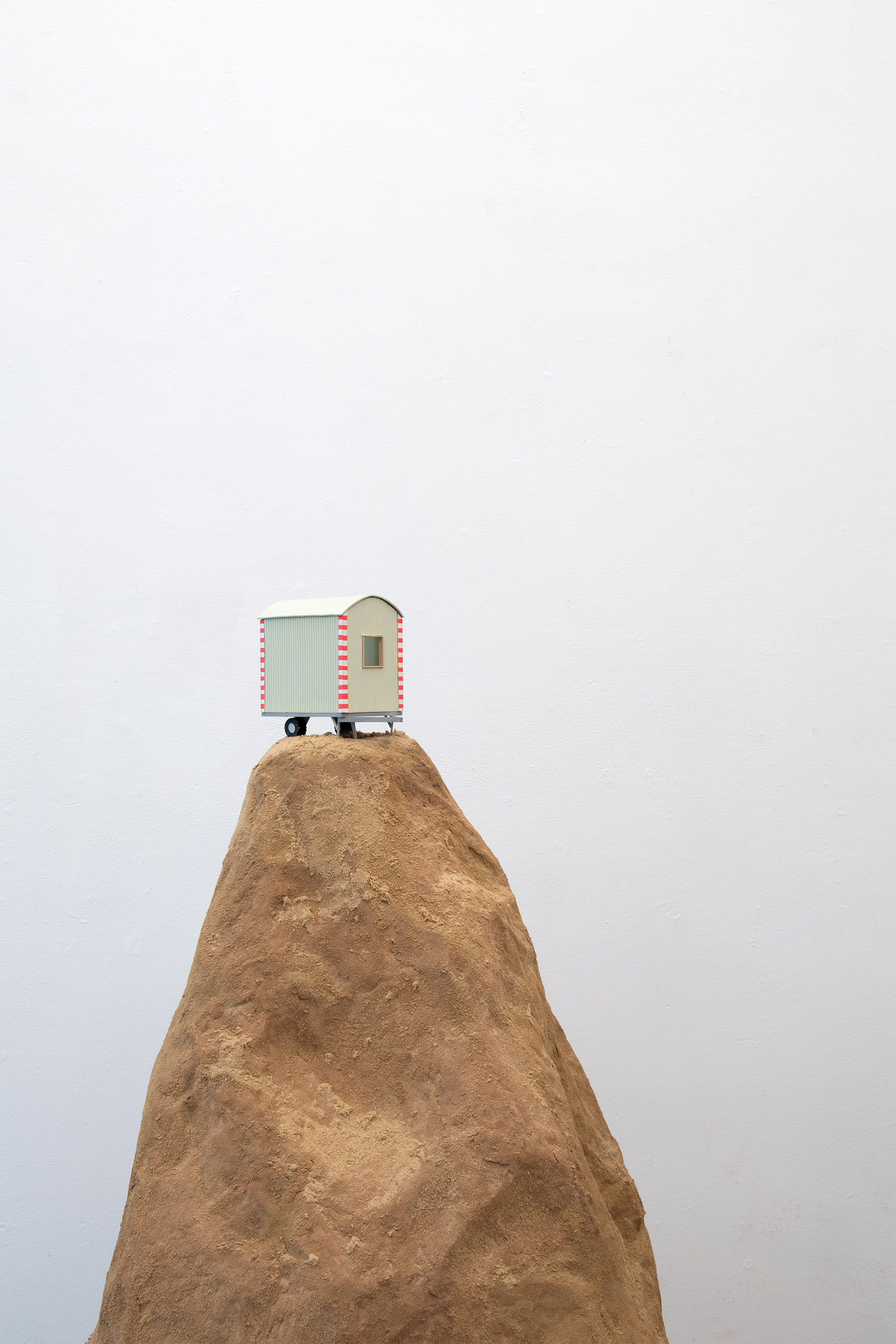 Keet, 2023, cardboard, sand, paint, styrofoam, wood, plastic