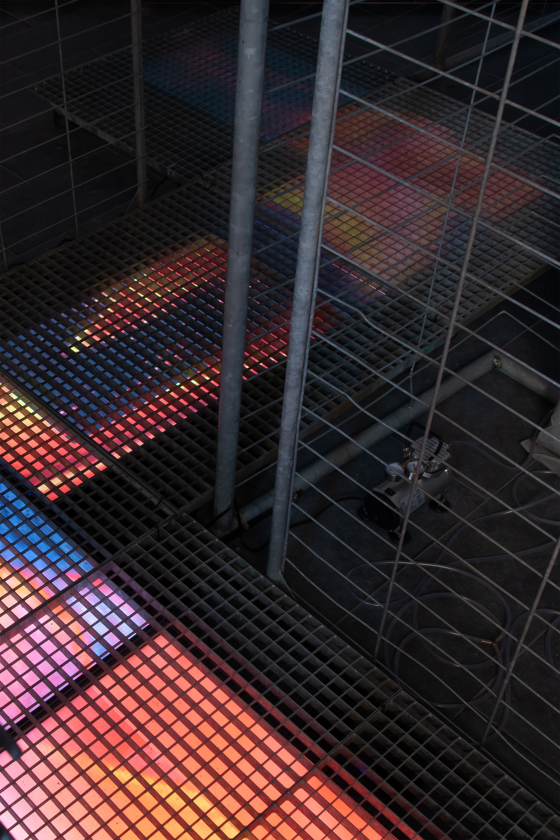 Goron City, 2023, steel, acrylic glass, TV screens, OSB