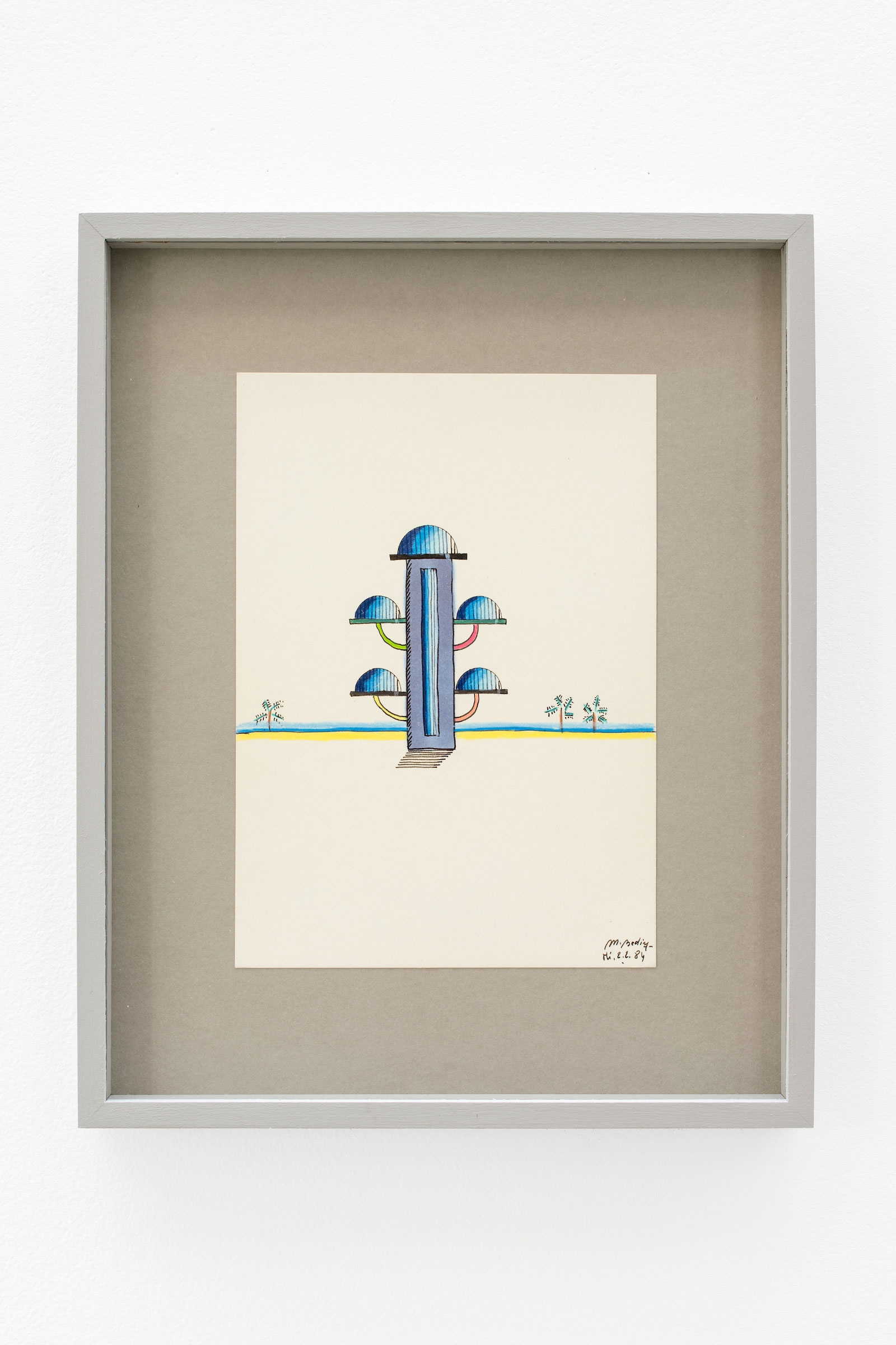 Skyscrapers 5, 1984, Feutre, crayon de couleur et aquarelle sur papier, 24 Ã— 17 cm (framed: 36 Ã— 29 cm). Photo: Martin Argyroglo.