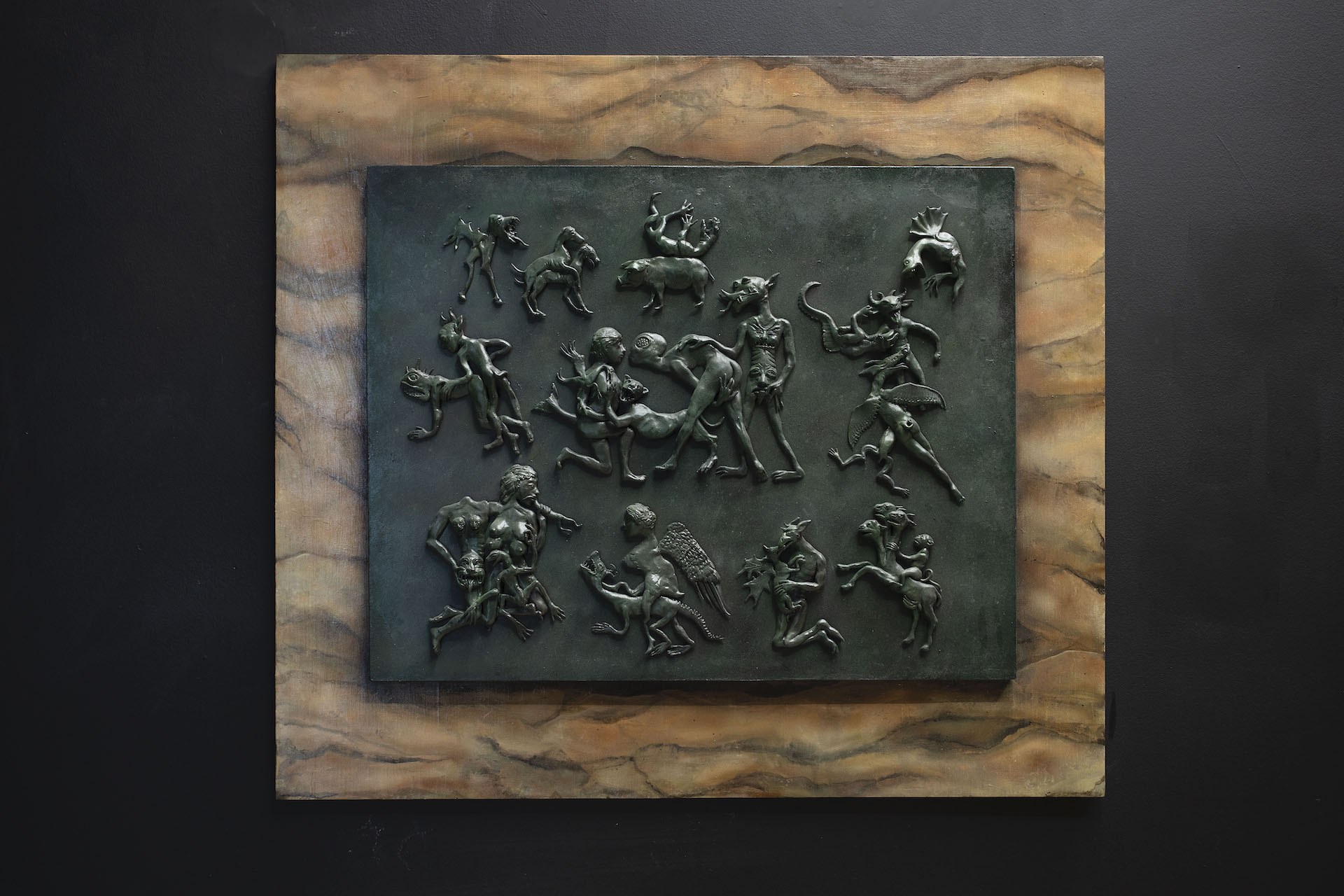 Klara Zetterholm, Orgy, synthetic clay, acrylics and varnish on plywood, 90 x 81 cm 