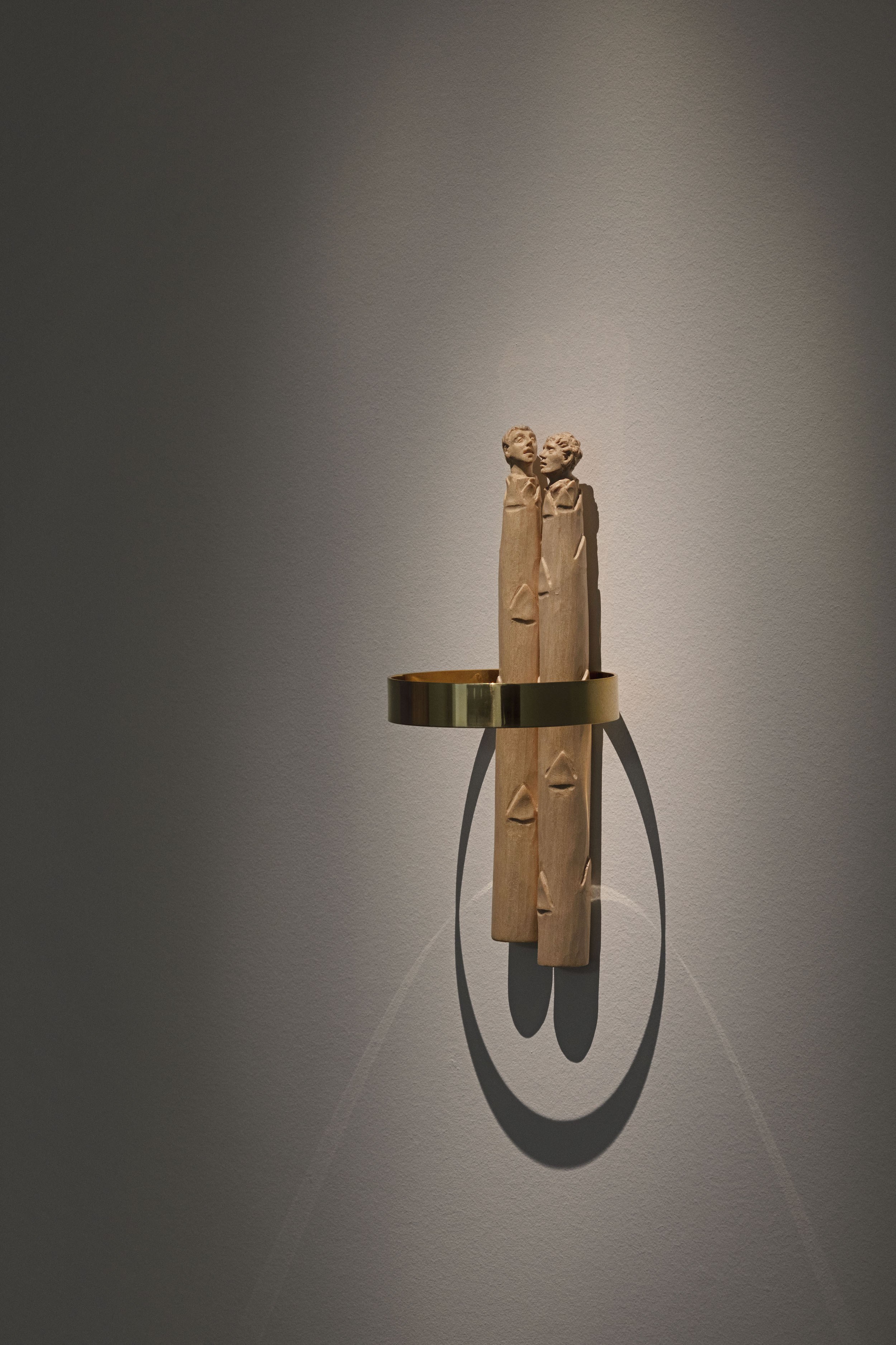 Young-jun Tak: Your Anticipation, 2022. Installation view O—Overgaden, 2023. Limewood, brass and beeswax 25.5 x 10.5 x 10.5 cm. Courtesy of the artist and Efremidis, Berlin.  Photo: Laura Stamer
