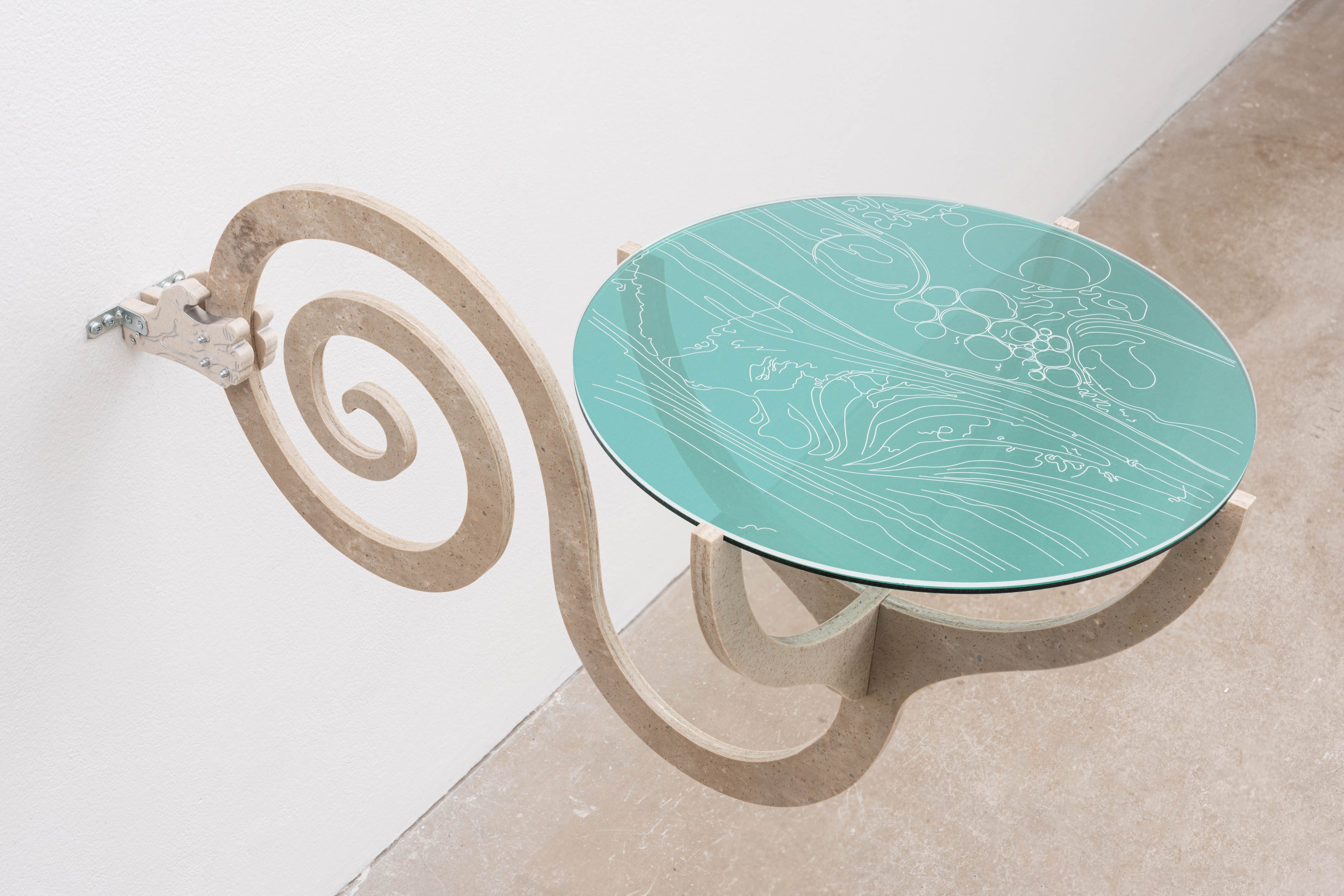 Wishing well (Spiral) (2023),  Natural Acrylic Stone, Plexiglas, Mirror foil 38 × 82 × 38 cm