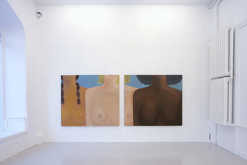 Kyvèli Zoi, "Spectators", 2023 (Oil on linen, diptych, dimensions variable, 140 x 160 cm each).