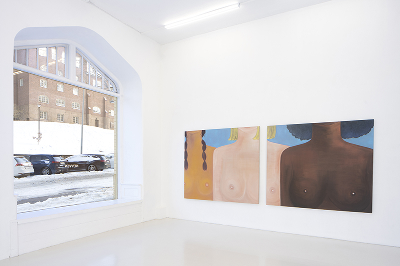 Kyvèli Zoi, "Spectators", 2023 (Oil on linen, diptych, dimensions variable, 140 x 160 cm each).