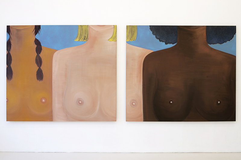 Kyvèli Zoi, "Spectators", 2023 (Oil on linen, diptych, dimensions variable, 140 x 160 cm each).