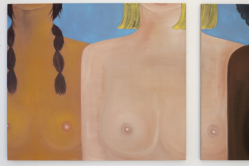 Kyvèli Zoi, "Spectators" (detail), 2023 (Oil on linen, diptych, dimensions variable, 140 x 160 cm each).