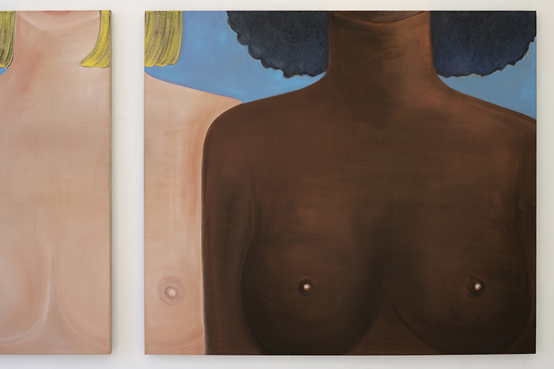 Kyvèli Zoi, "Spectators" (detail), 2023 (Oil on linen, diptych, dimensions variable, 140 x 160 cm each).