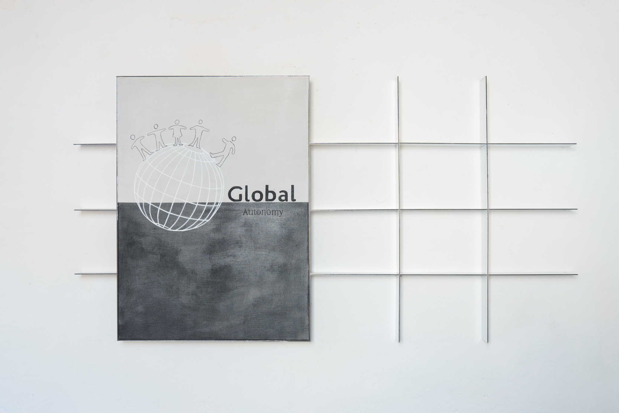 Jonathan Vidal, le teint gris et les mains sales - acrylique sur toile de lin, poudre toner, aluminium -110 x 210 x 17 cm - 2023 © Aurélien Meimaris  