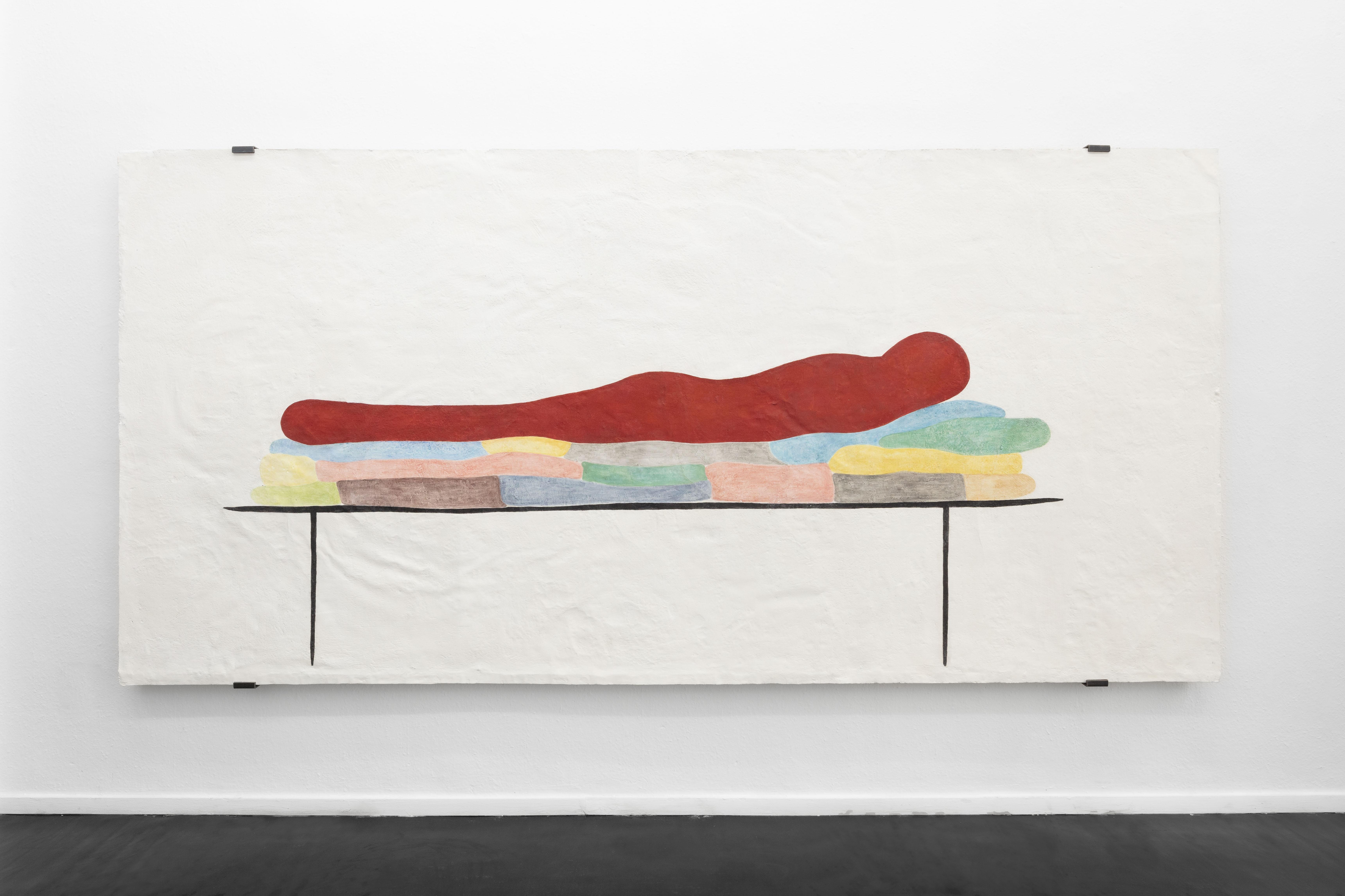 Gabriele Rothemann, Wandzeichnung, 2012/2015, Mineral wall, casein colors on plaster, cement, Aluminium honeycomb panel, 260cm x 126cm x 6cm