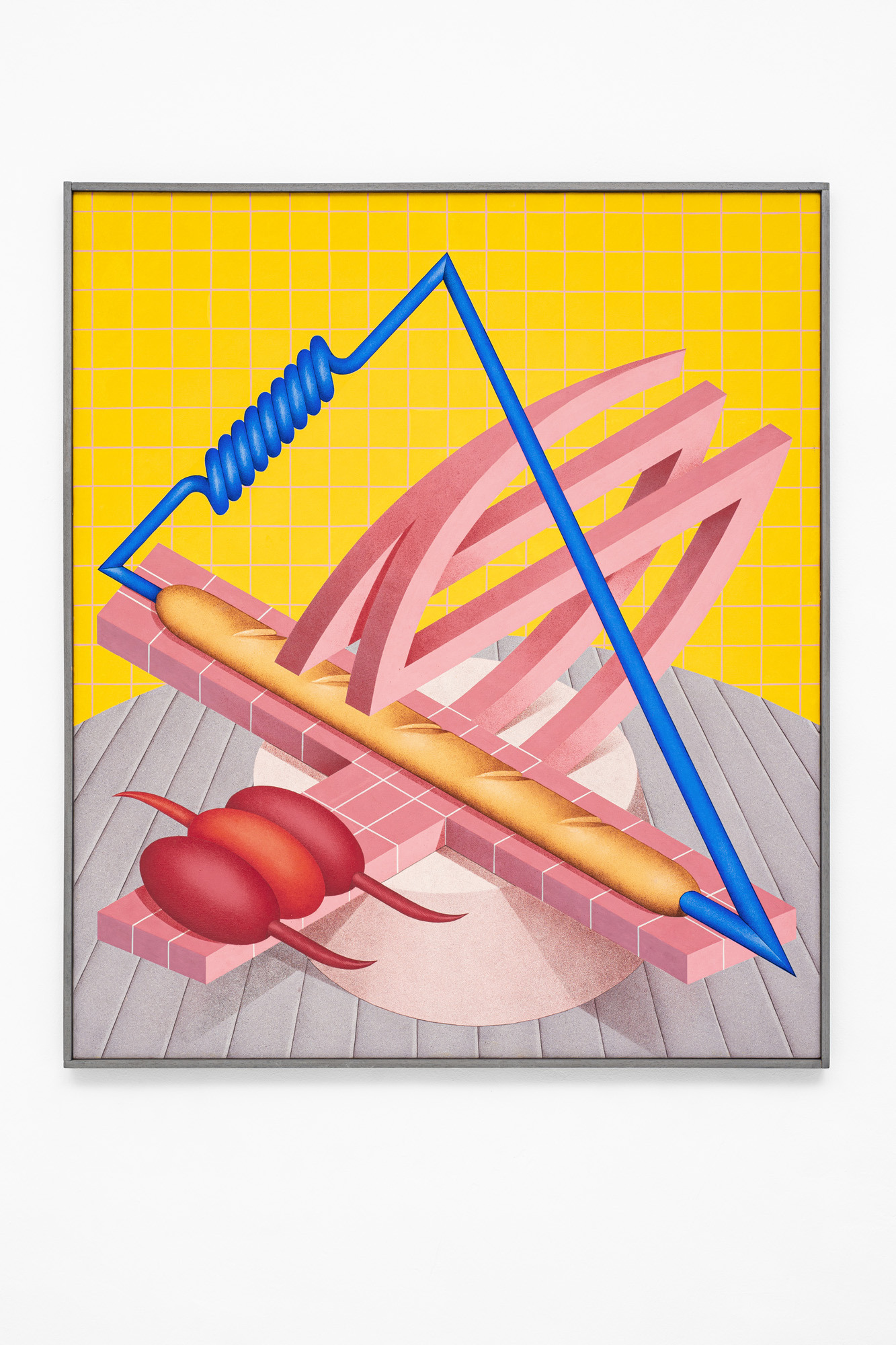  Konstruktion mit Brot und Klammer, 1994, tempera on canvas, 110 x 95 cm