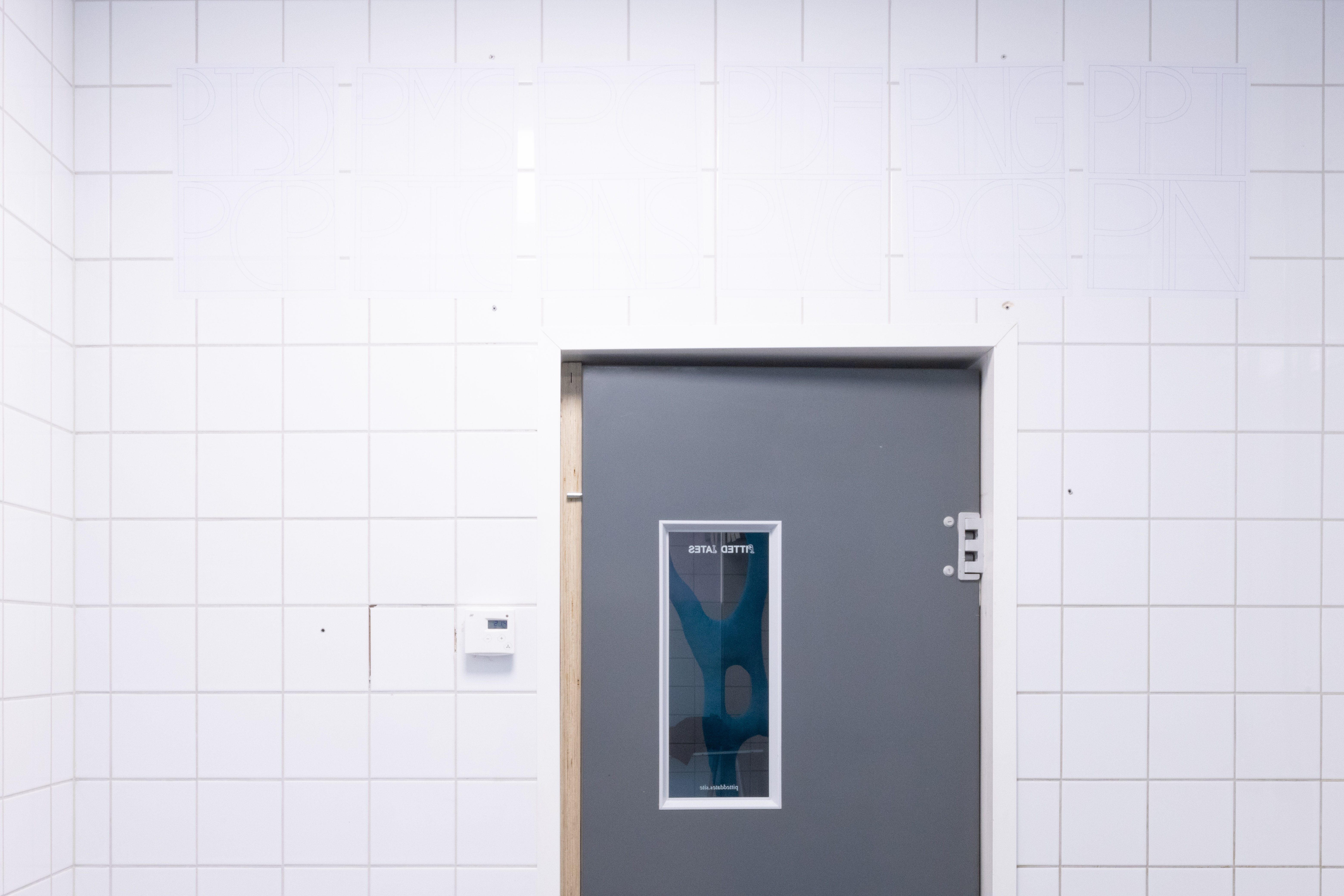 Pitted Dates: FOR SOMETHING TO BE FILLED, Emese Veszely: "P" for Passion, print on matte vinyl, 6 x 297x420mm, 2023