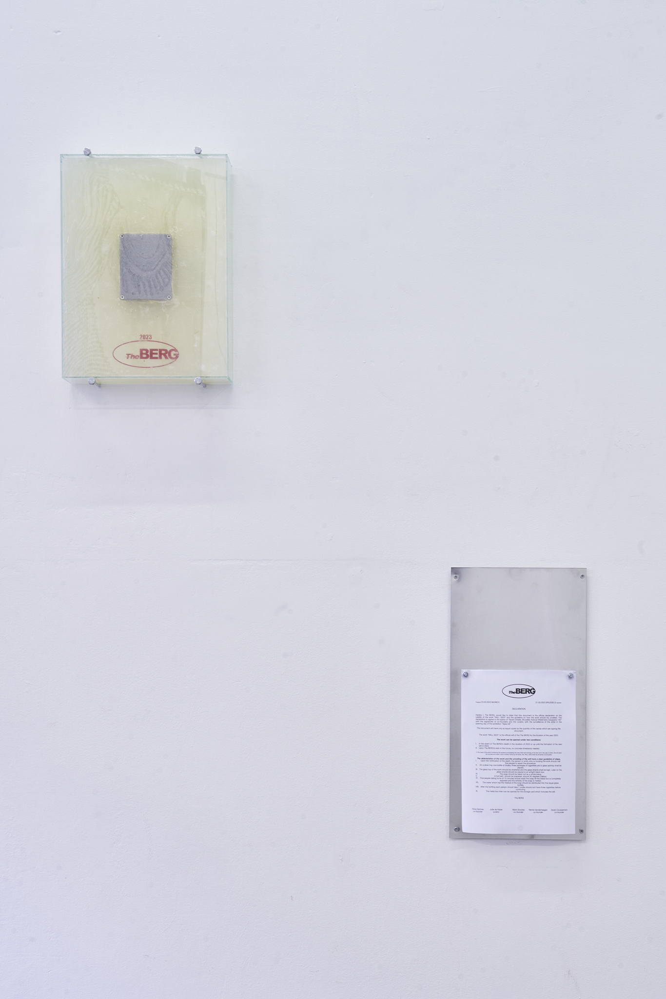 The BERG: WILL, glassbox with soap and storage card, written declaration, 2023