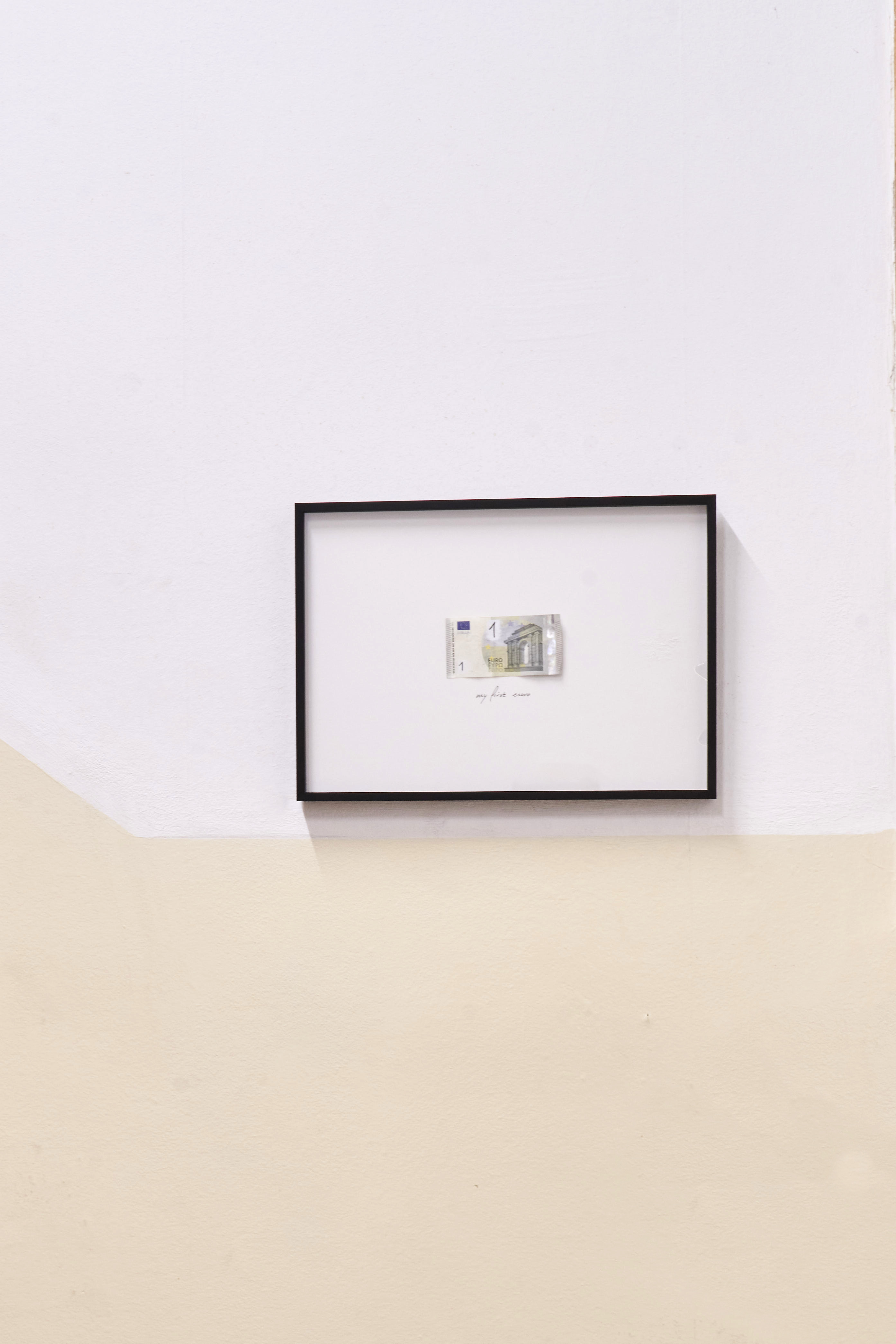 Jonas Gstattenbauer: My first euro, five euro note, tipp-ex, edding, 2023