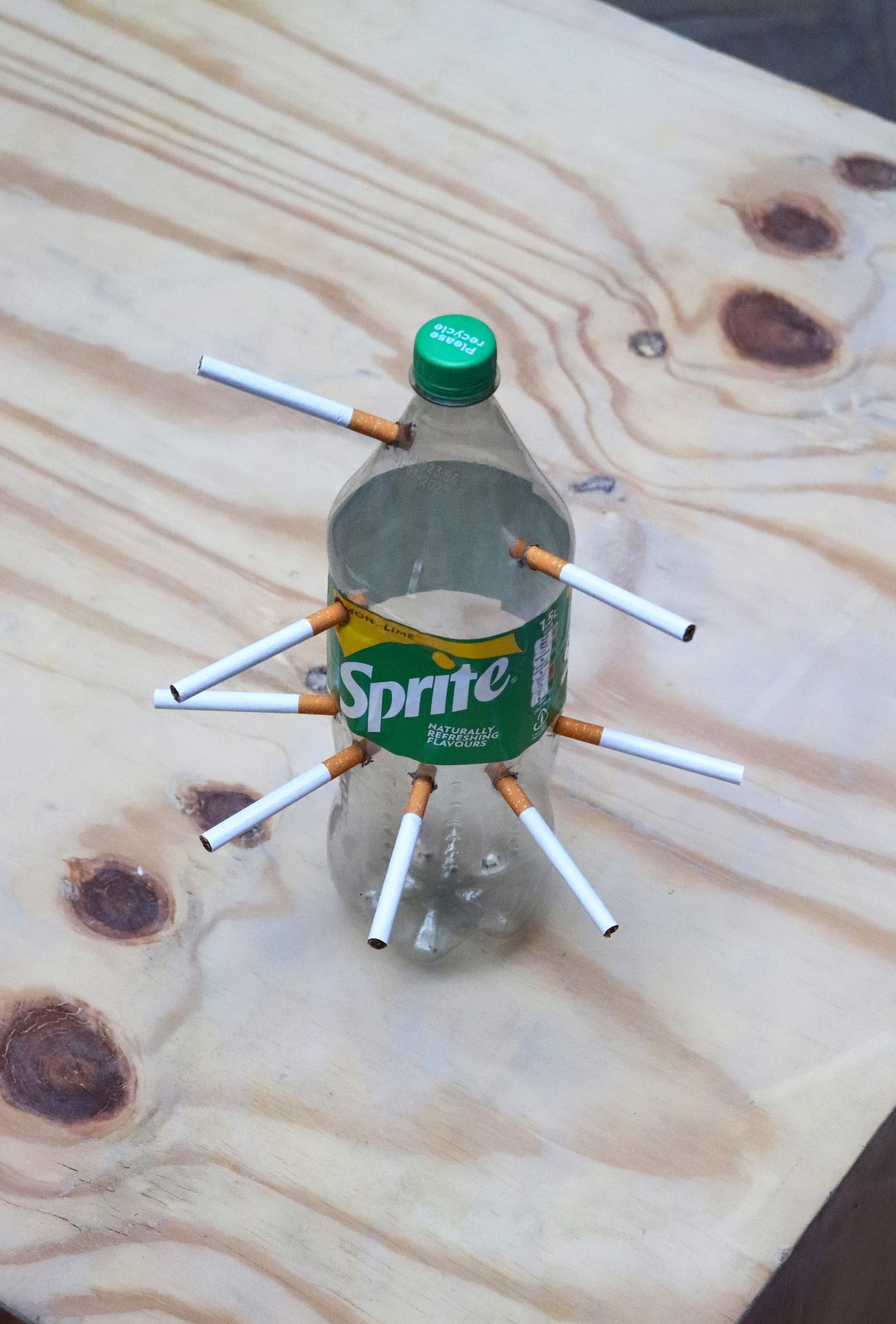 François Patoue, Chinese wedding bouquet, 1,5 l Sprite bottle with cigaretts, variable dimensions, 2023