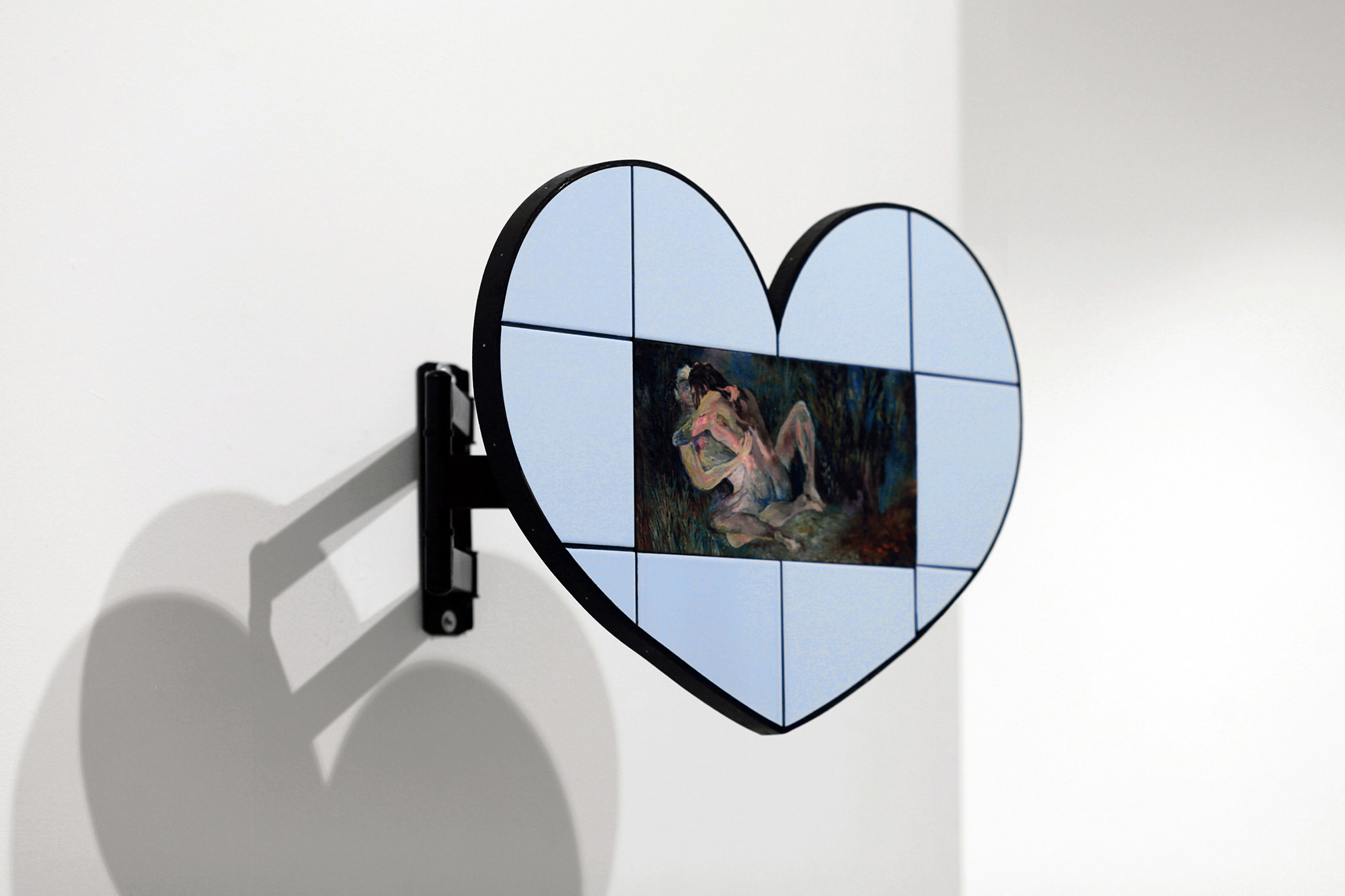 JACENT (Jade Fourès-Varnier & Vincent de Hoÿm), Coeur (Sous-bois), 2022, oil on canvas mounted on wood, eathenware tiles, seal, painted artist frame in oak wood, 44 × 58 cm