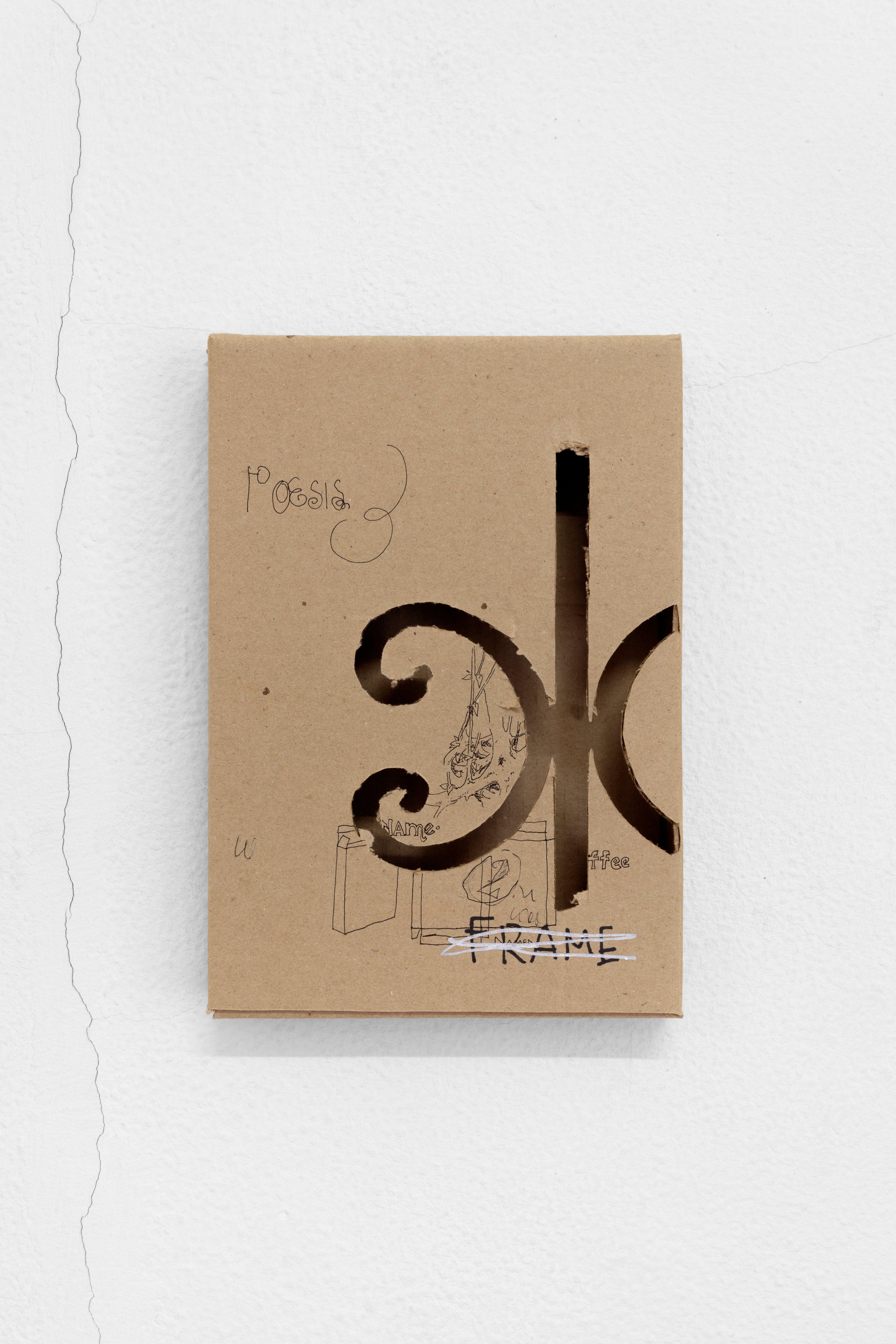 âFrameâ, 2022, gel pen, marker, paint marker, cardboard, 21,5 x 30,5 x 4 cm
