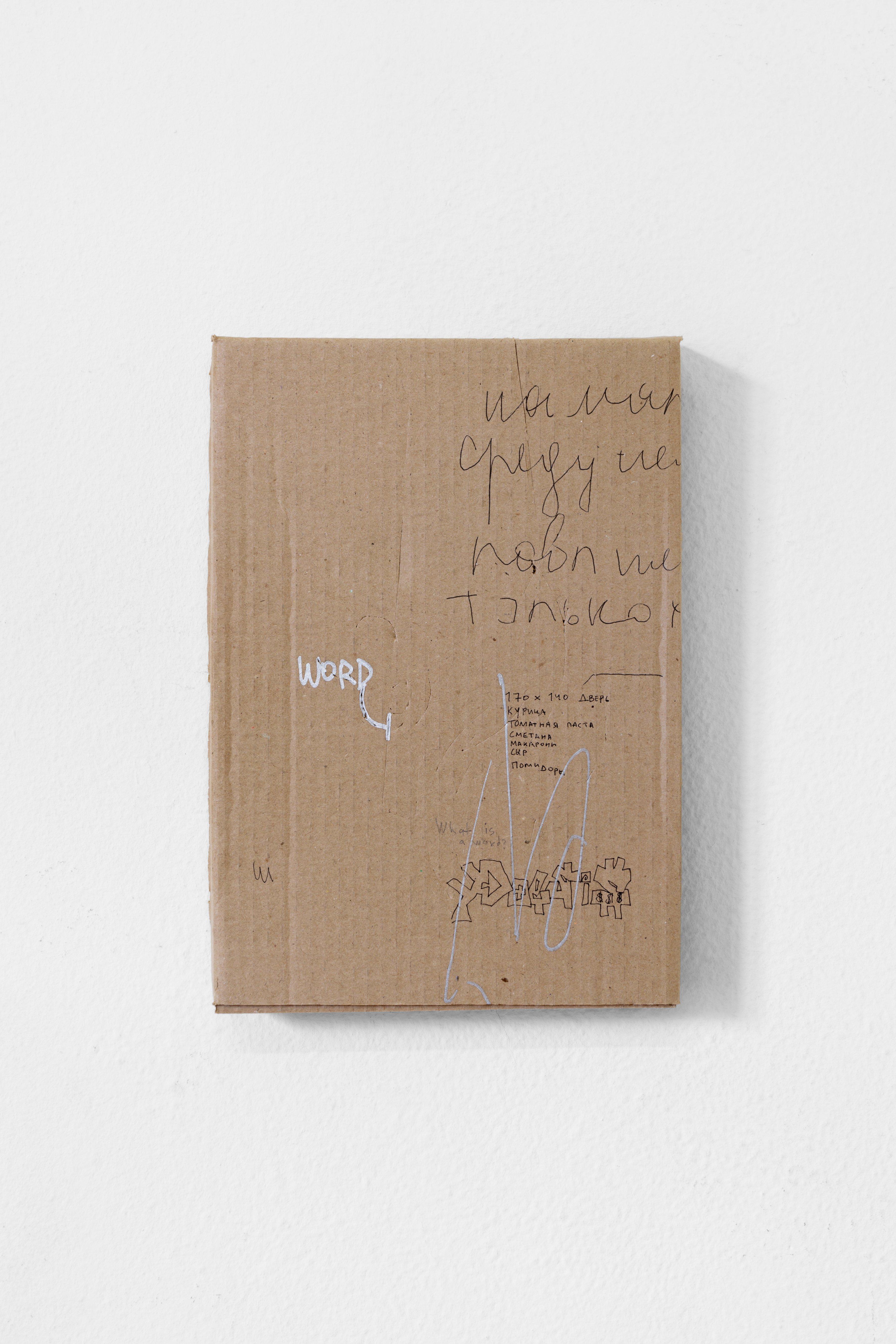 âWe don't know what it isâ, 2022, gel pen, paint marker, cardboard, 21,5 x 30,5 x 4 cm