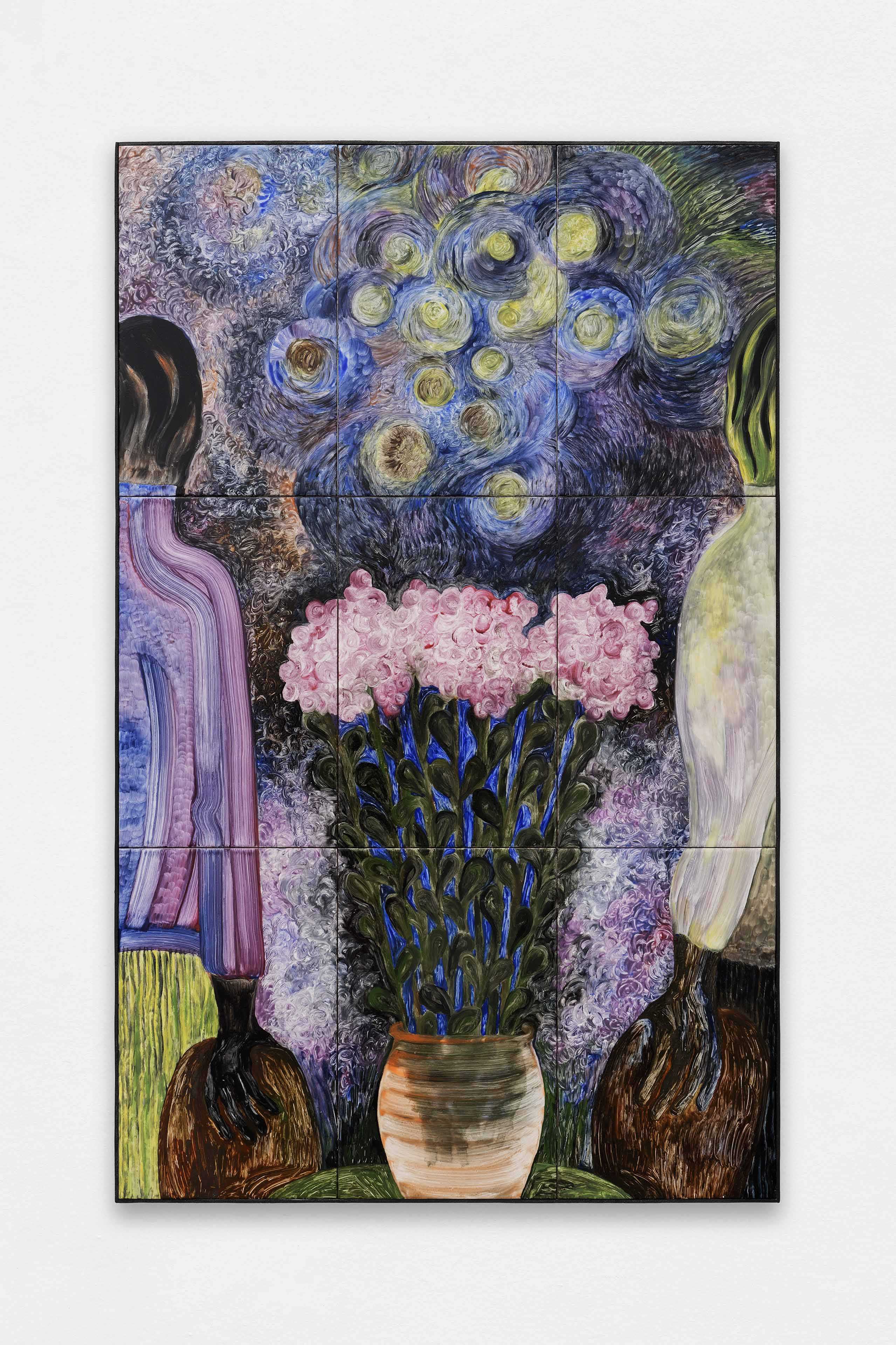 Jacent, Teru (L), 2023, Painting on glazed earthenware, baked, mounted on plywood, artist frame, 120,8 x 75,6 cm, unique