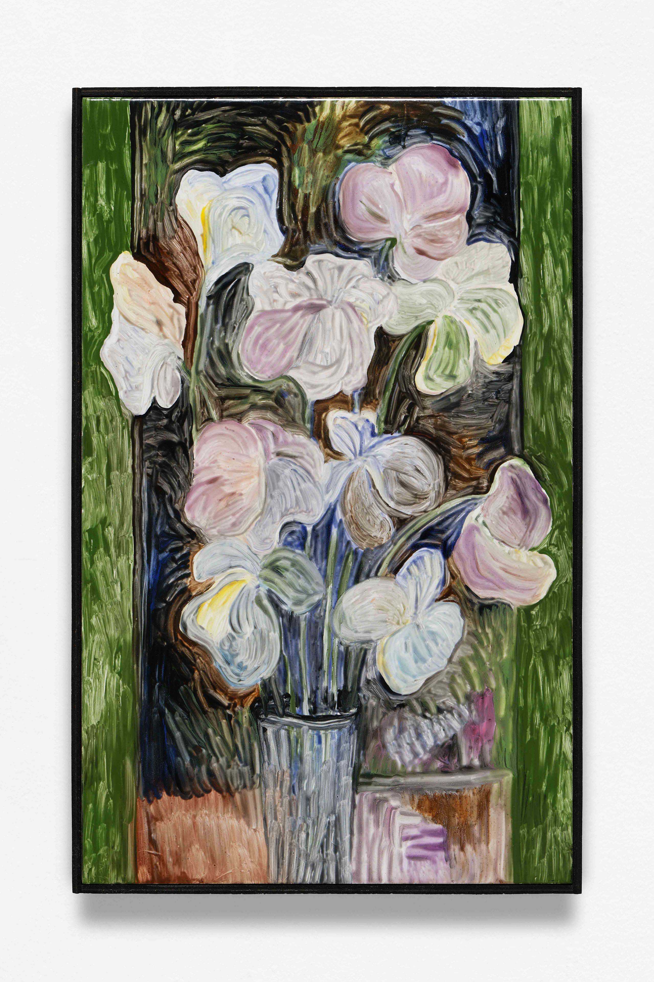 Jacent, House the Groove (M), 2023, Painting on glazed earthenware, baked, mounted on plywood, artist frame 41 x 25,8 cm, unique