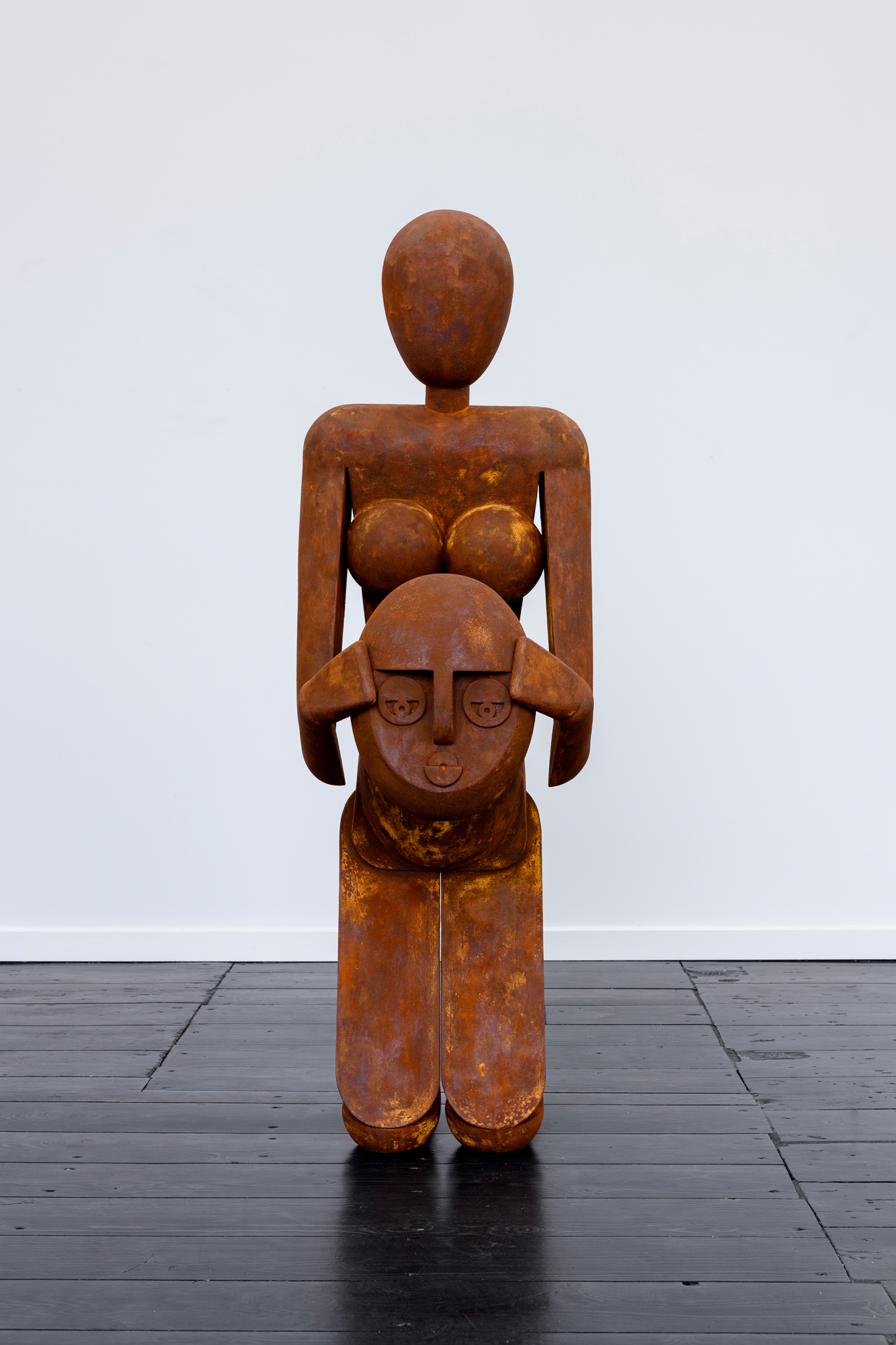 NICK EVANS, Kneeling Woman, 2023, Fibre reinforced polymer gypsum with iron paint and oxidising solution, 110 x 66 x 38 cm