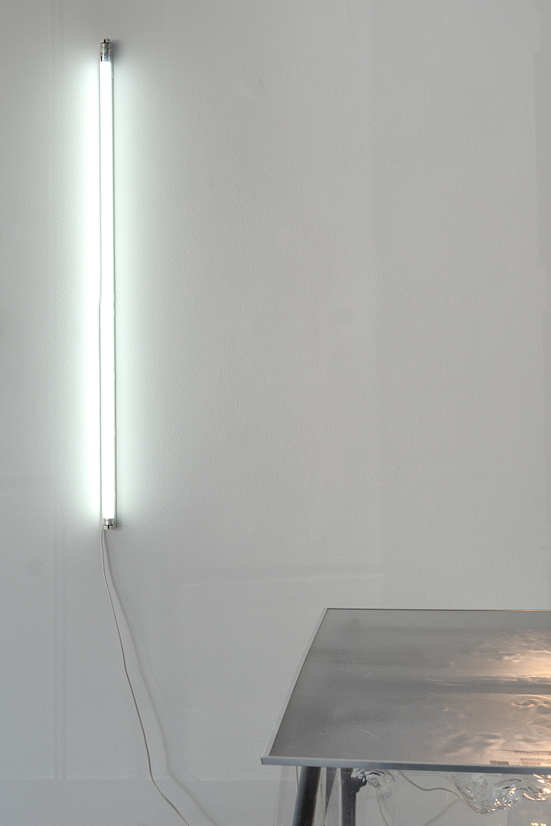 Linda Lach, Desk 01 - detail, plexiglass and metal, 70 x 130 x 70 cm, 2023.