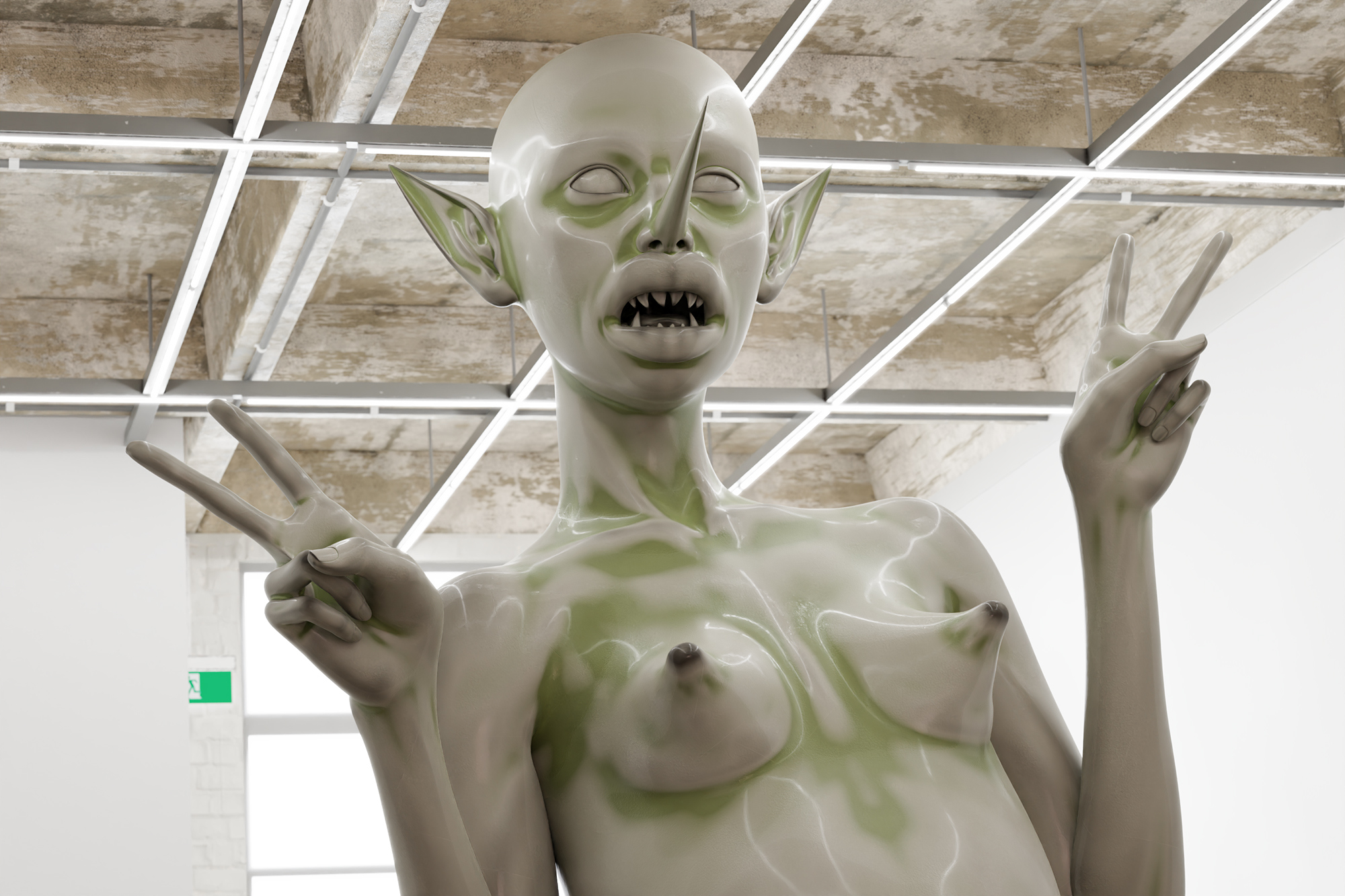 Travis John Ficarra, Chocolate Goblin, 2023, steel, fibreglass, automotive paint, clearcoat, 3.02 metre x 3.9 metre x 2.85 metre