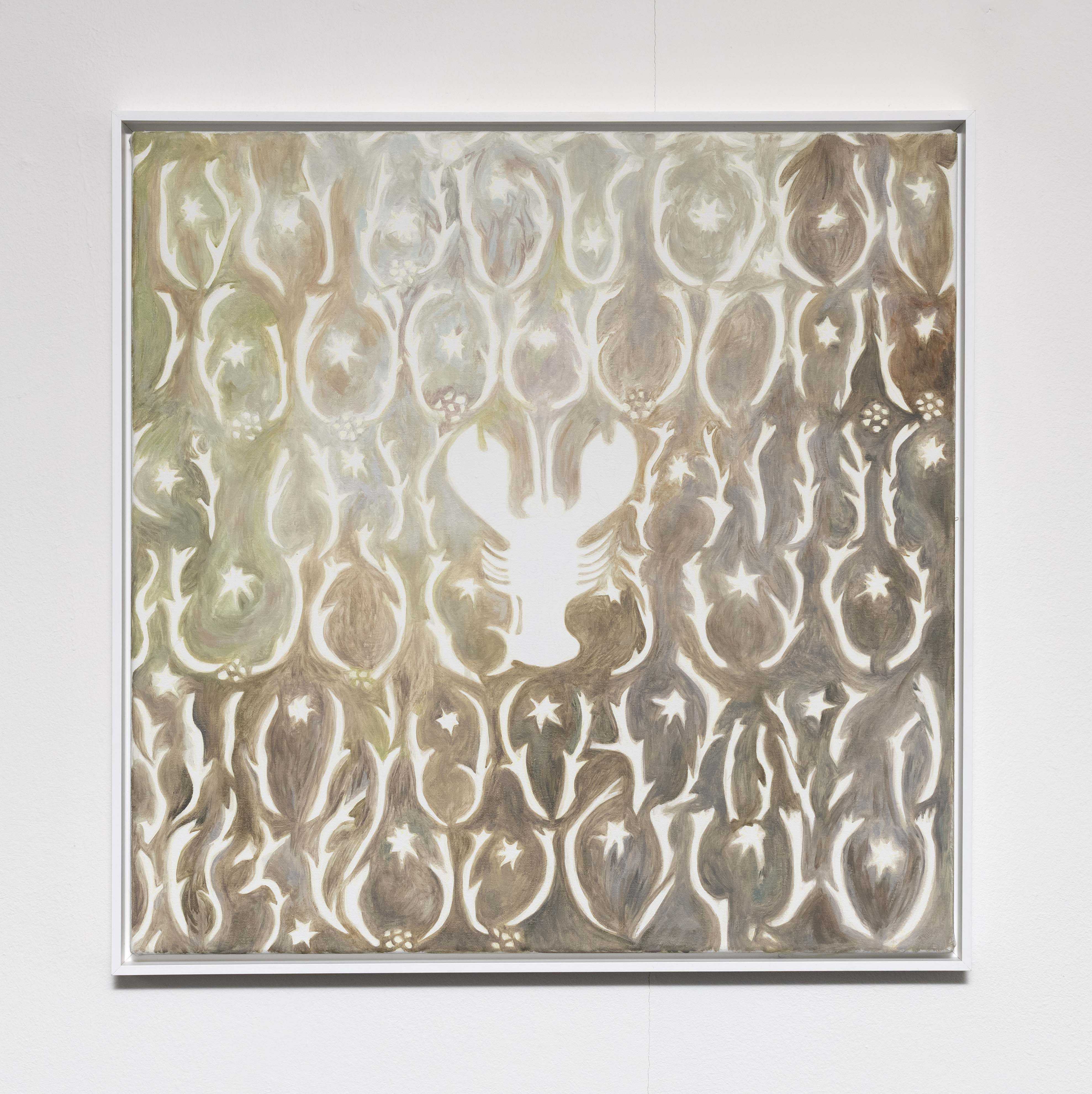 Melanie Akeret, Lobster 3 (silver hue), 2023, Acrylic, oil and colored pencil on canvas, 50 x 50 cm