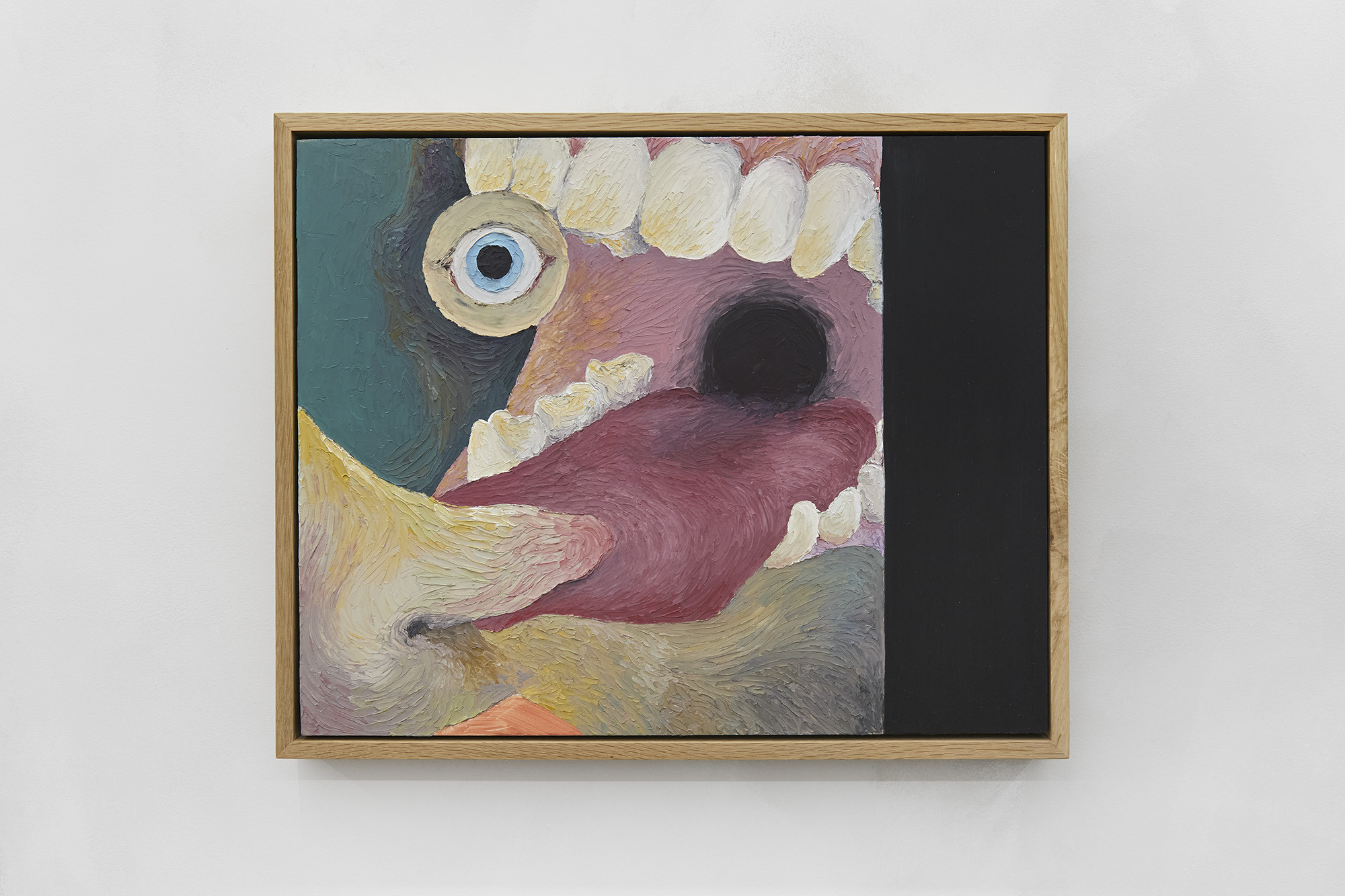Wie ein Zahnarzt, der den Rest von Ihnen Sucht, 2022 Oil and cold wax on canvas on board 43 x 53 x 4.6 cm