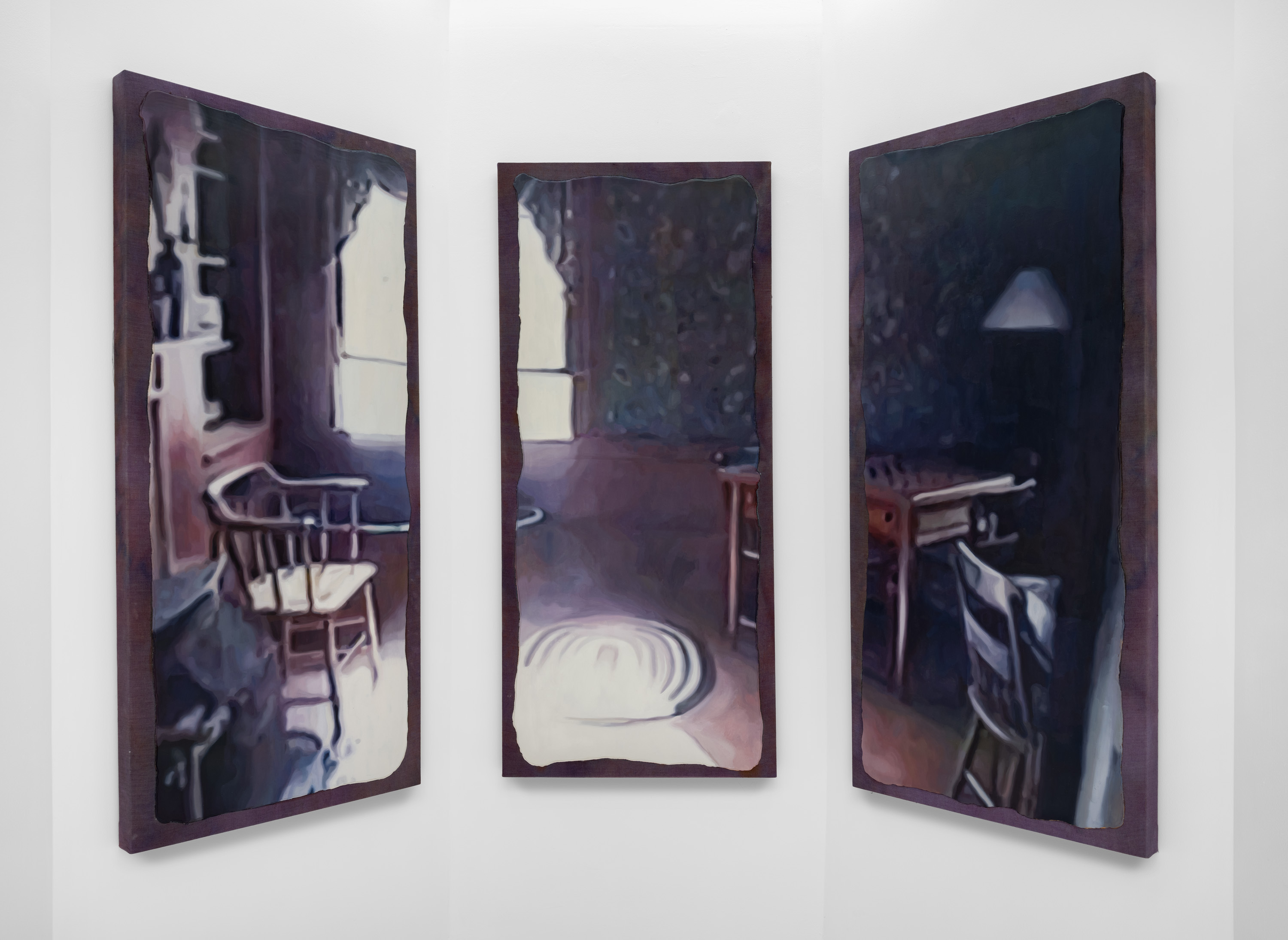 Eternally off course, 2023, Oil on linen stretched panel, 60 x 26.75 inches (3 parts)