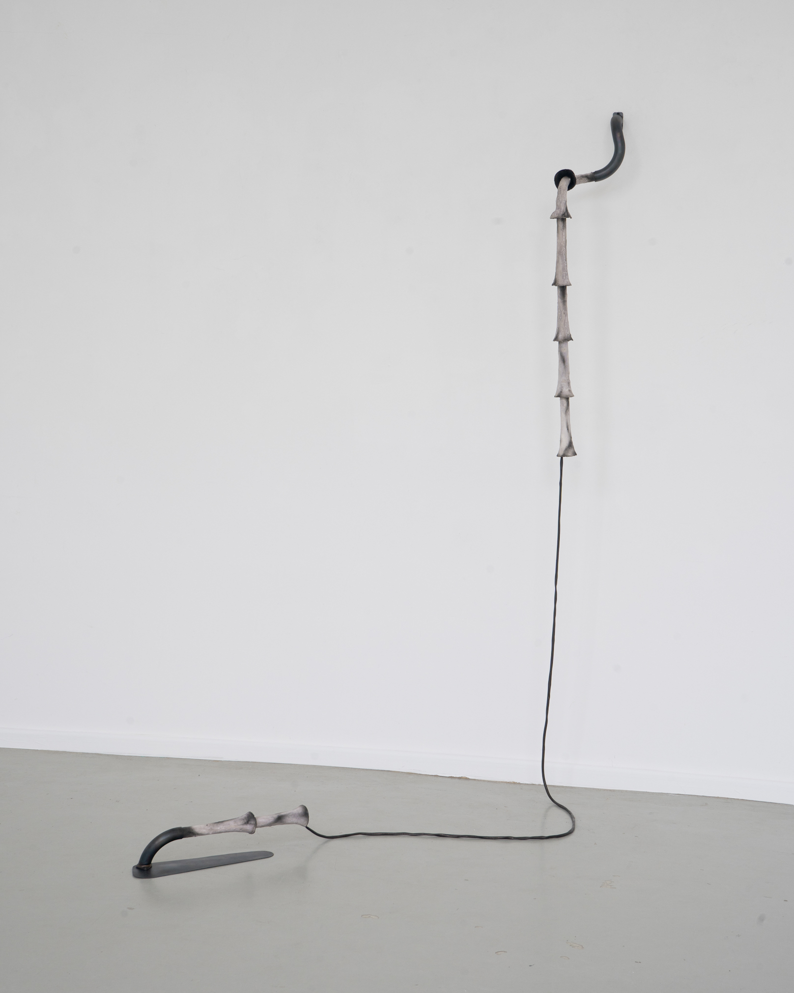 René Stiegler, Gibbet #1, 2023, 200 x 114 x 141 cm, Steel, Varnish paint, Silicone, Charcoal, Wax, Plaster, Epoxy