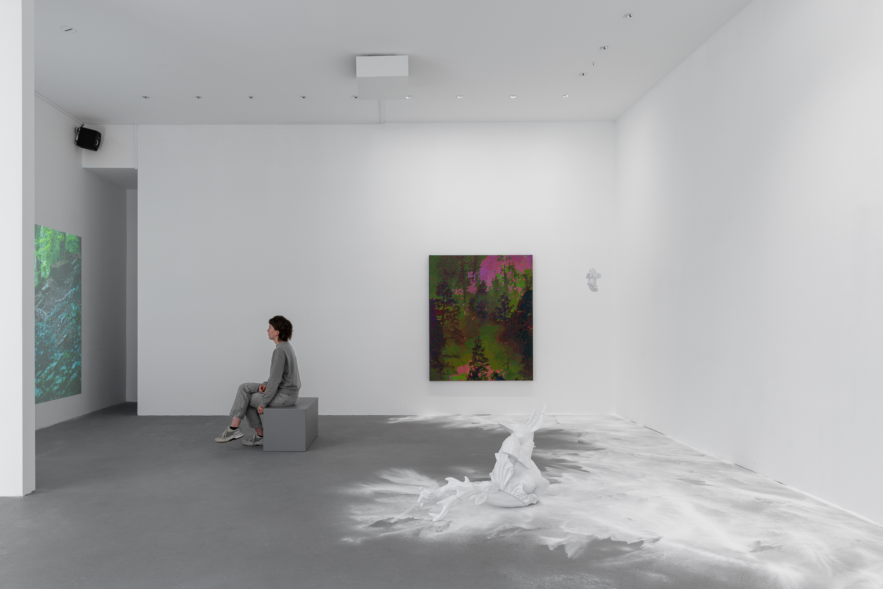 Installation view, in a forest of red, green and blue, 2023, CÃ©cile B. Evans and Troika, courtesy of max goelitz, copyright of the artists, photo: Dirk Tacke
