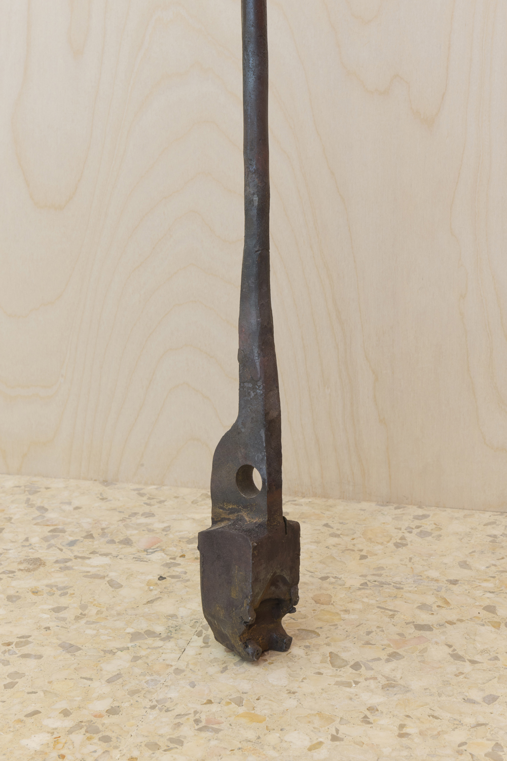 Jorge Satorre, ‘Untitled (Bellota)’ (detail), modified broken tools, forged steel, 2020, produced by CarrerasMugica ; Exhibition view of ‘La Ciudad en la que crecí era de piedra pero la hicieron sobre lodo’, AGUAS, 2023.