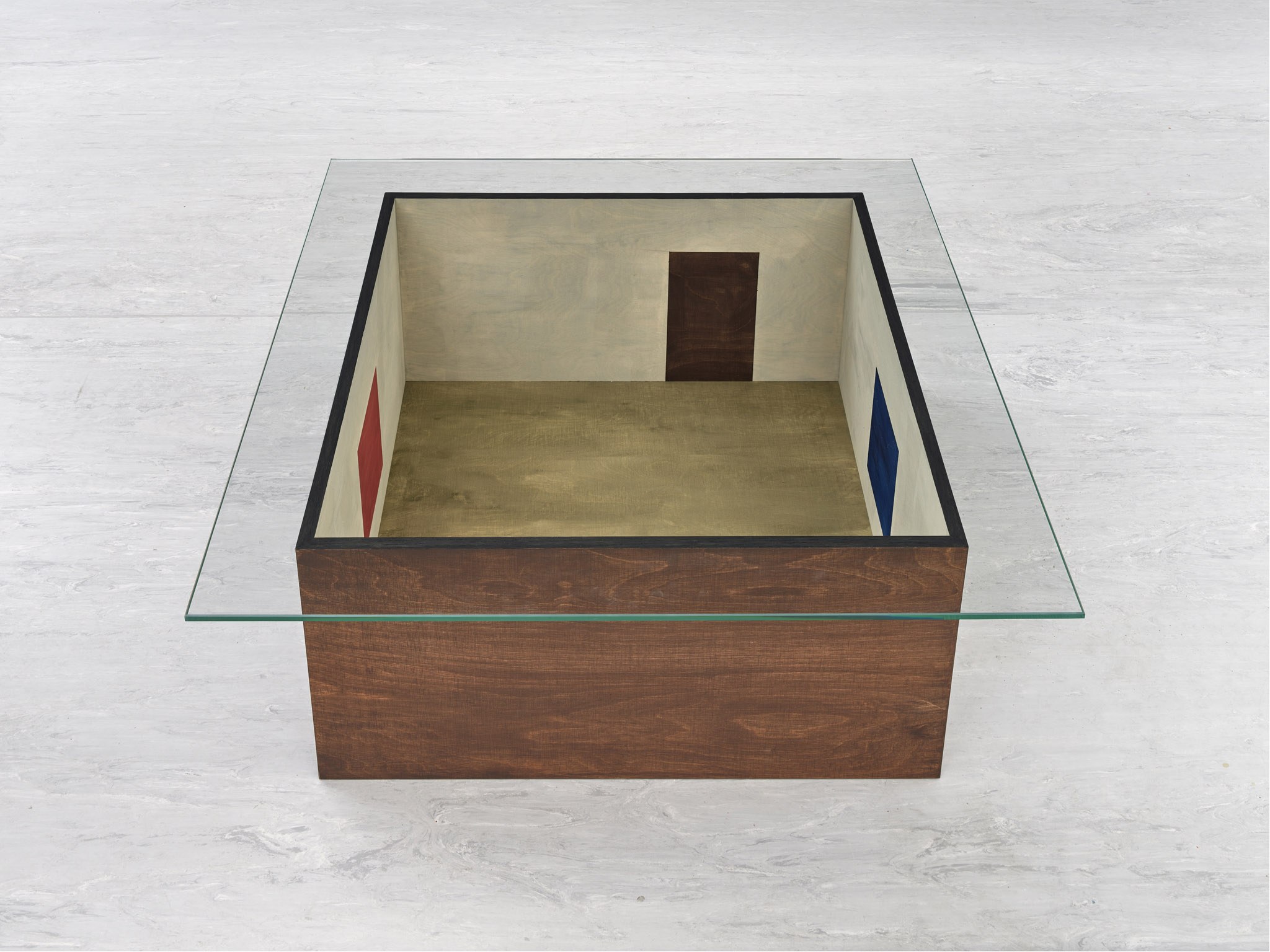 Sunah Choi, "Table (Room with two paintings on the wall)", 2023, wood, color, glass, 80 x 31 x 80 cm