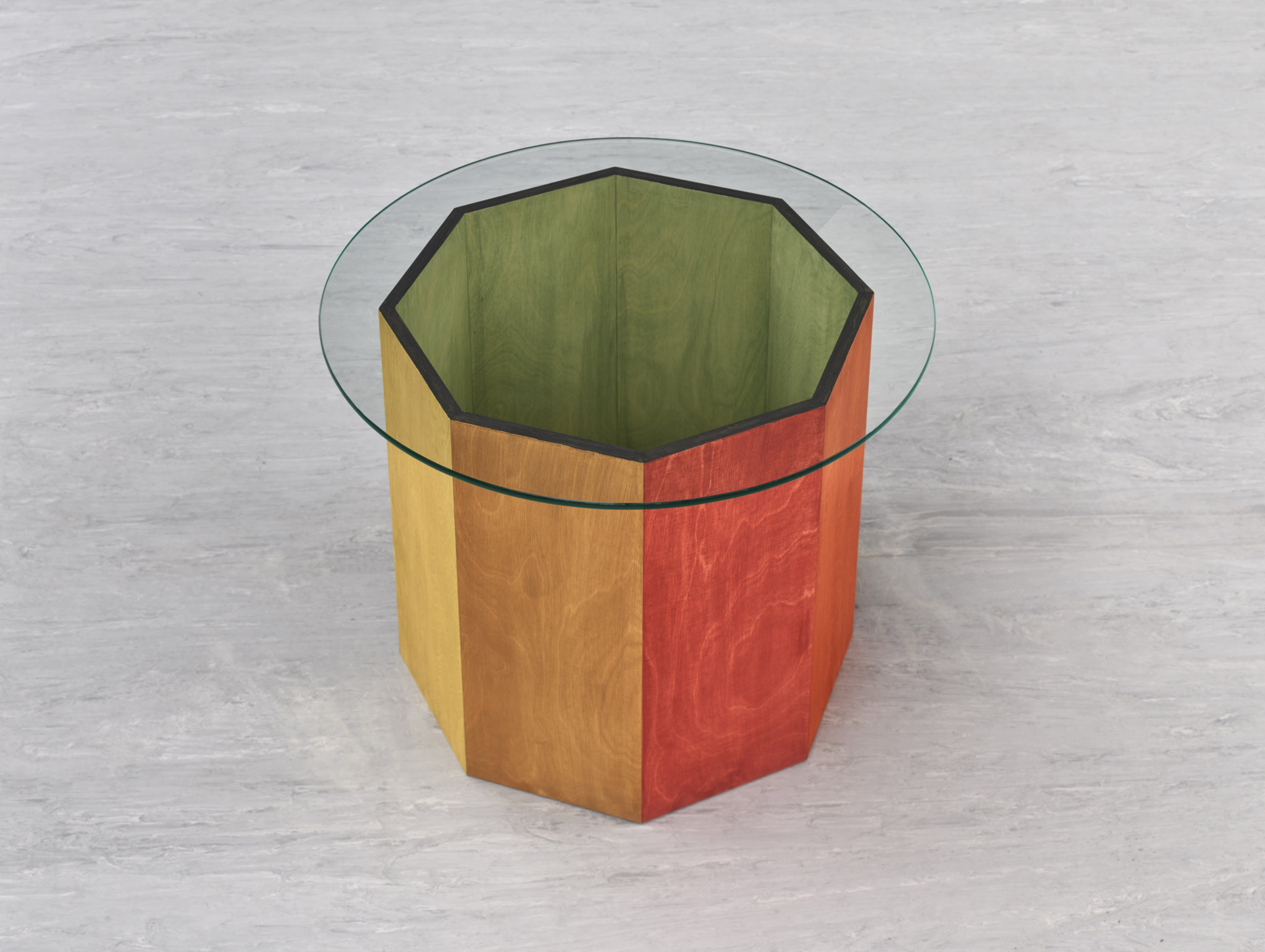 Sunah Choi, "Table Octagon", 2023, wood, color, glass, 60 x 46 x 60 cm