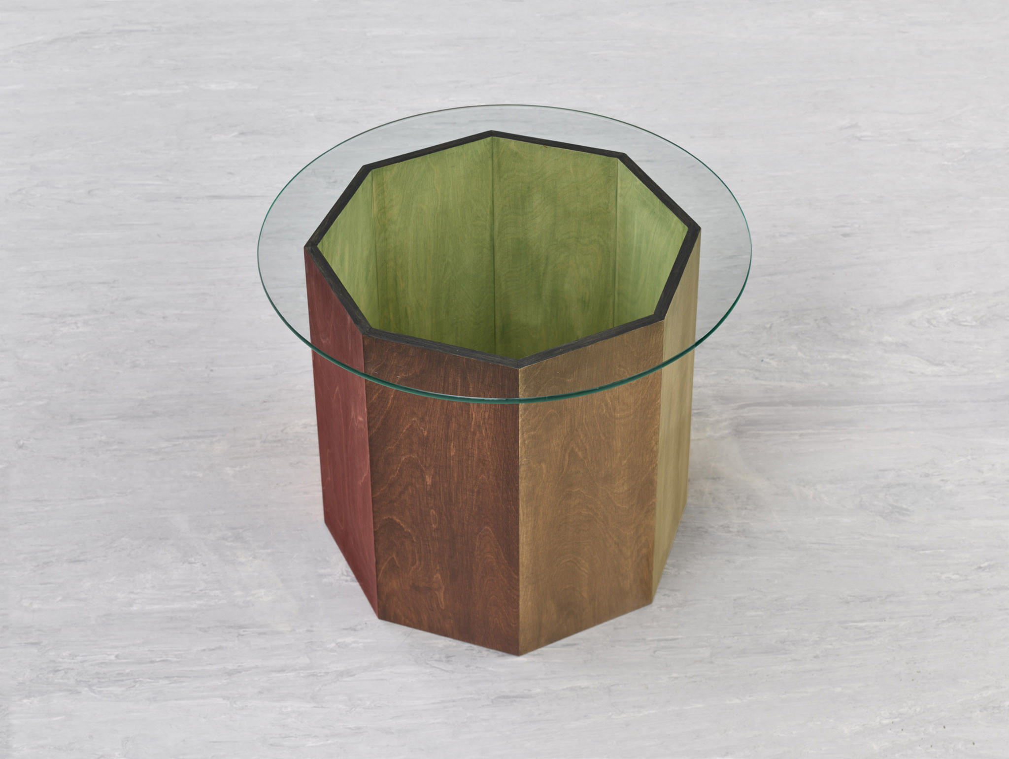 Sunah Choi, "Table Octagon", 2023, wood, color, glass, 60 x 46 x 60 cm