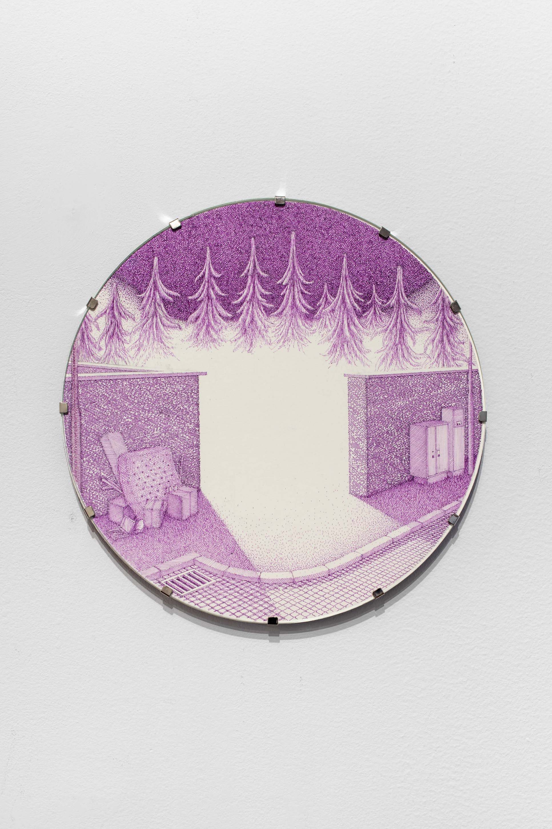 Untitled (2), 2023 Ink on paper in aluminum uv glass clipframe, 20 cm (diameter) Courtesy of the artist and Crèvecœur, Paris. Photo: Martin Argyroglo