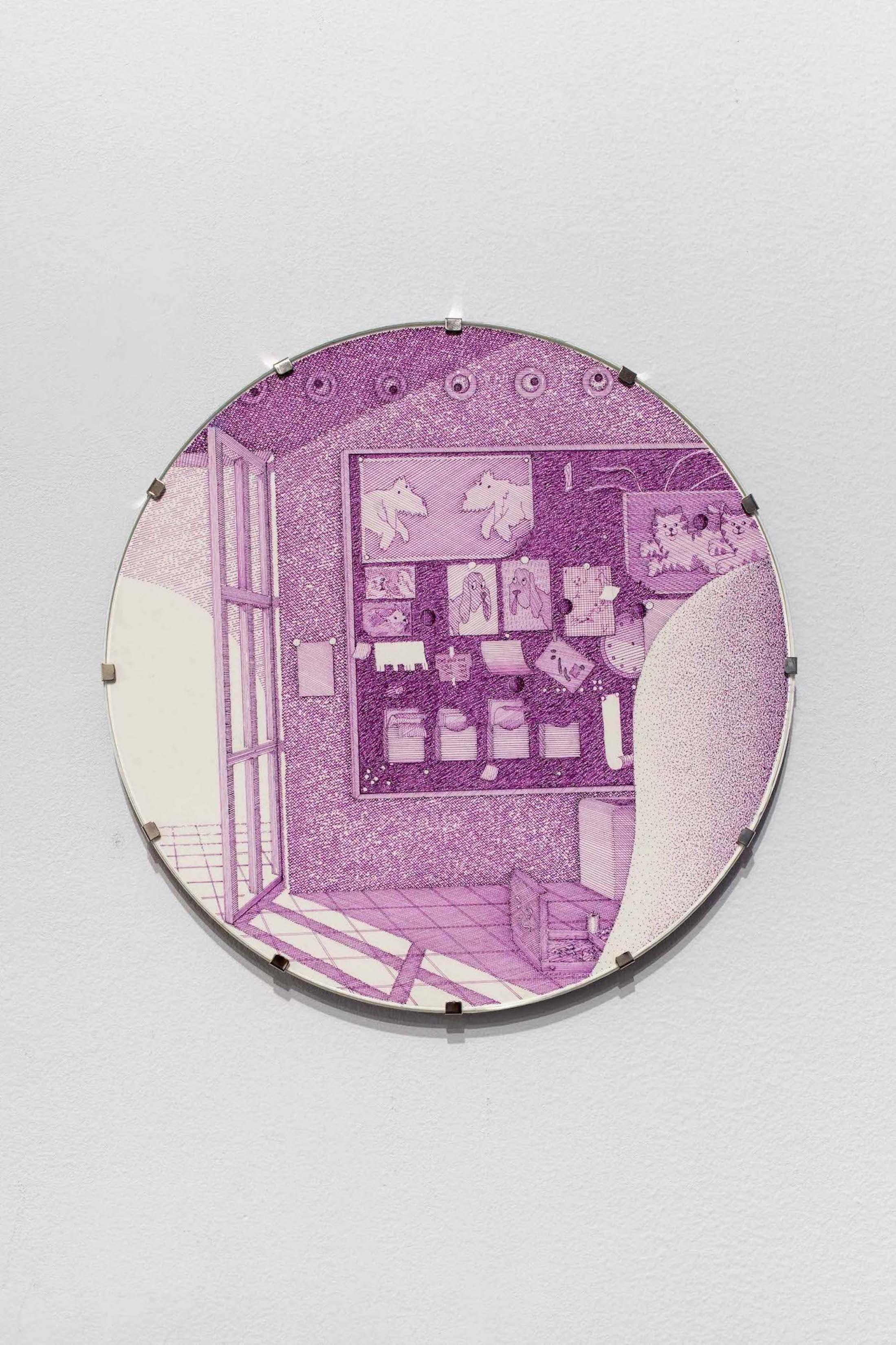 untitled (3), 2023 Ink on paper in aluminum uv glass clipframe, 20 cm (diameter) Courtesy of the artist and Crèvecœur, Paris. Photo: Martin Argyroglo