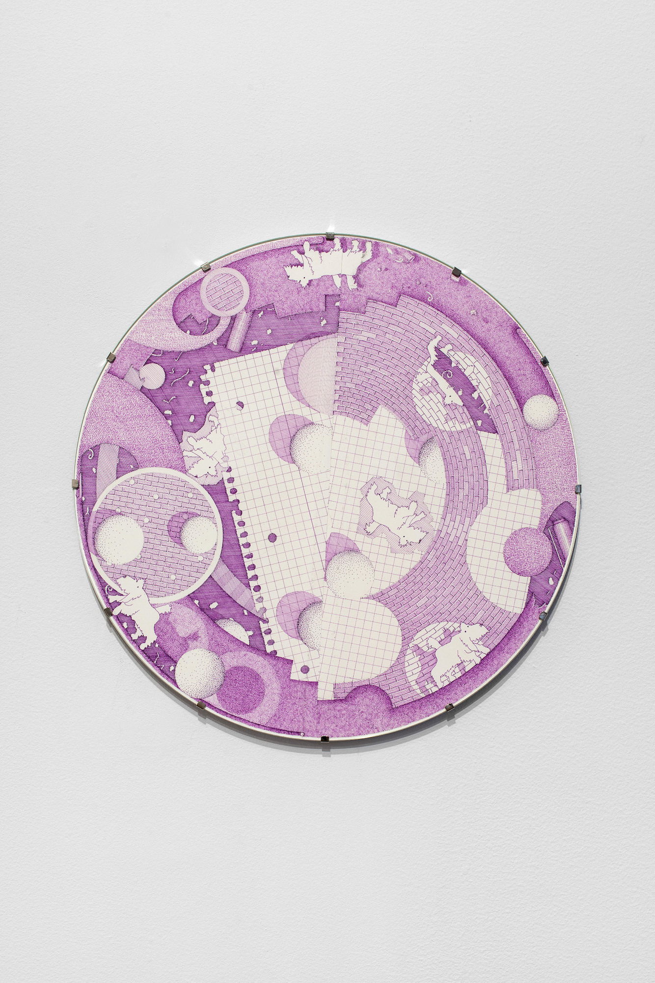 Exit 1, 2023 Ink on paper in aluminum uv glass clipframe, 30 cm (diameter) Courtesy of the artist and Crèvecœur, Paris. Photo: Martin Argyroglo