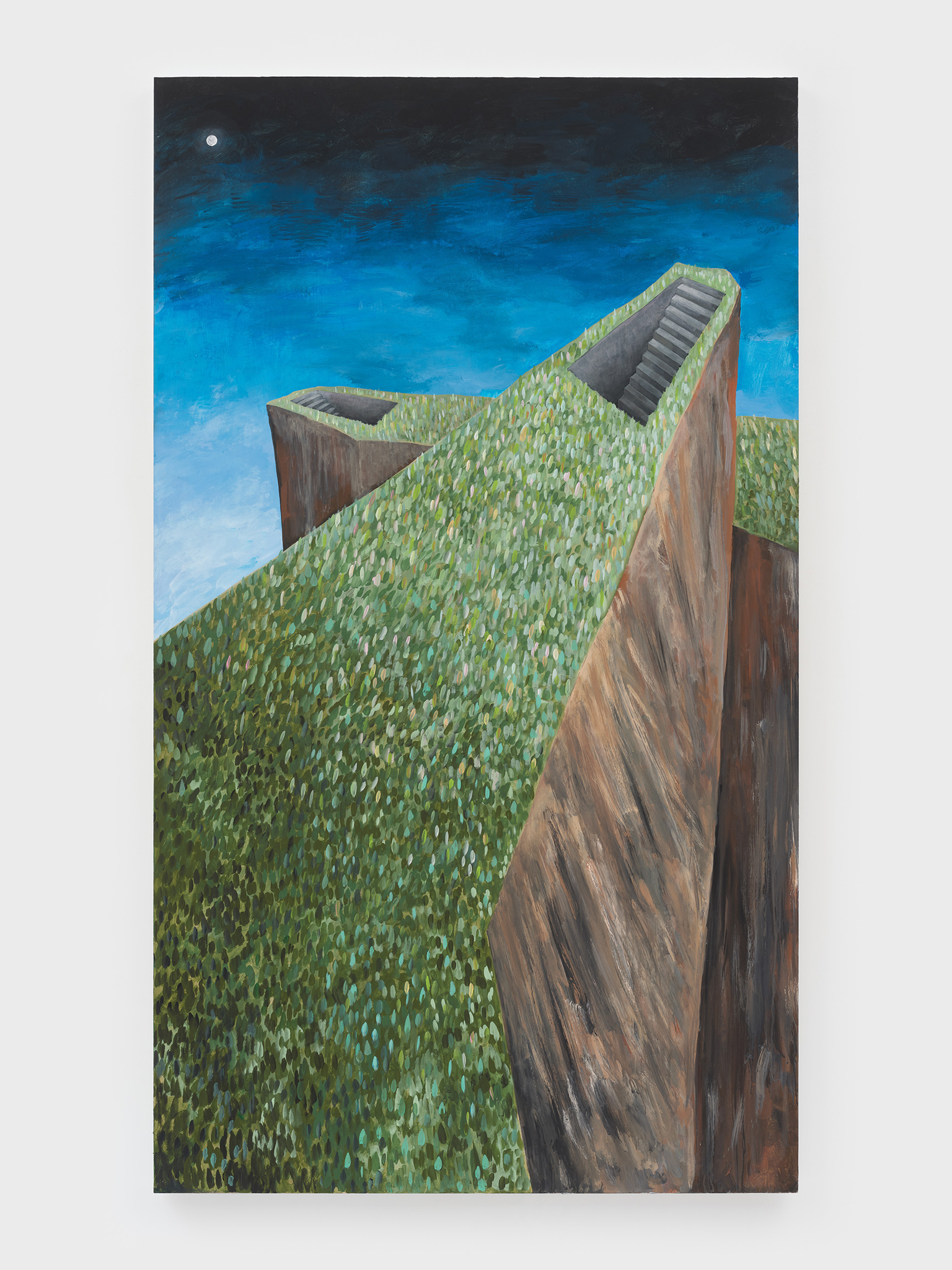 Bunkers, acrylic on cradled birch panel, 48 x 83 in, 2023
